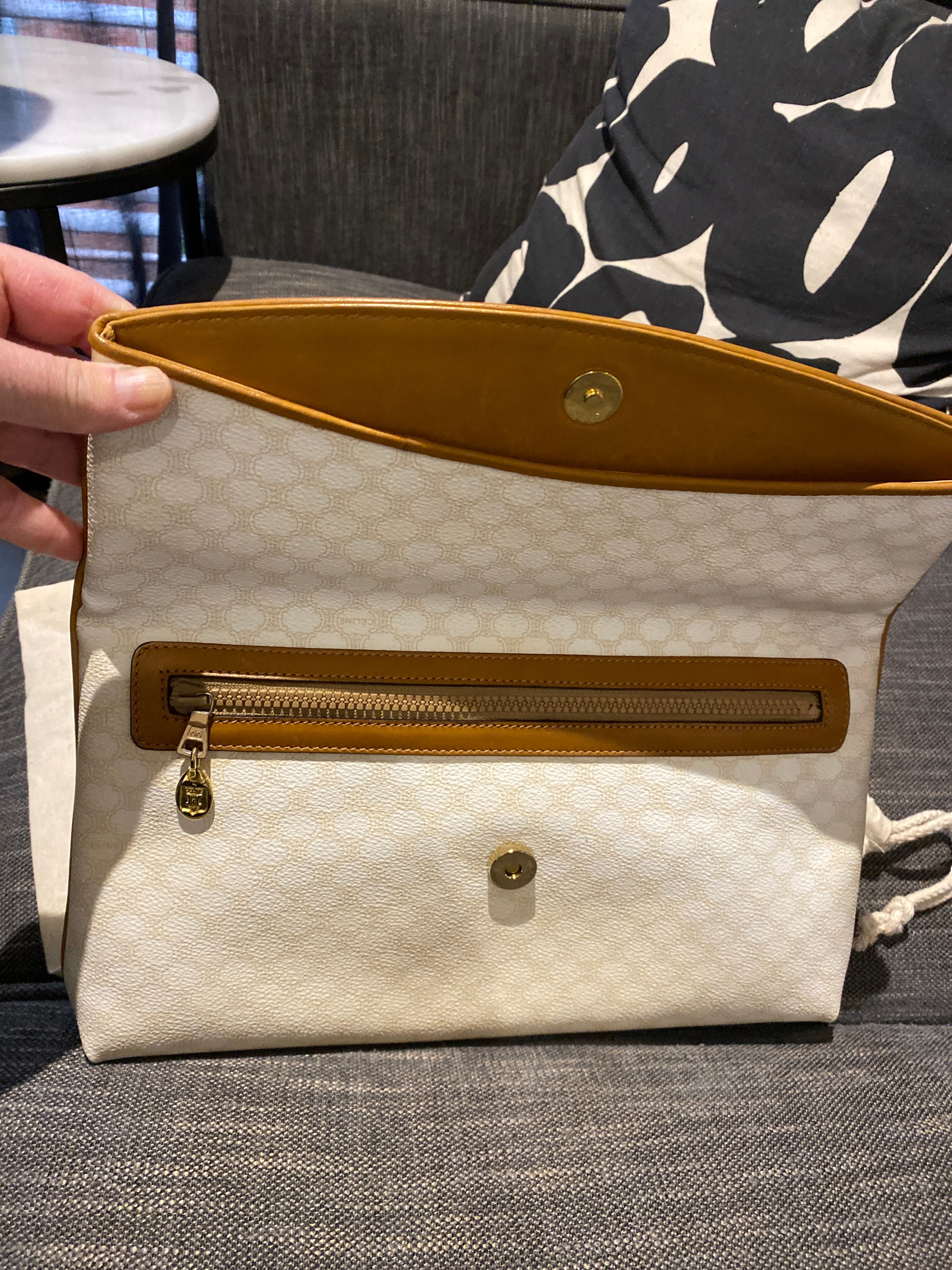Celine White Macadam Leather large Clutch