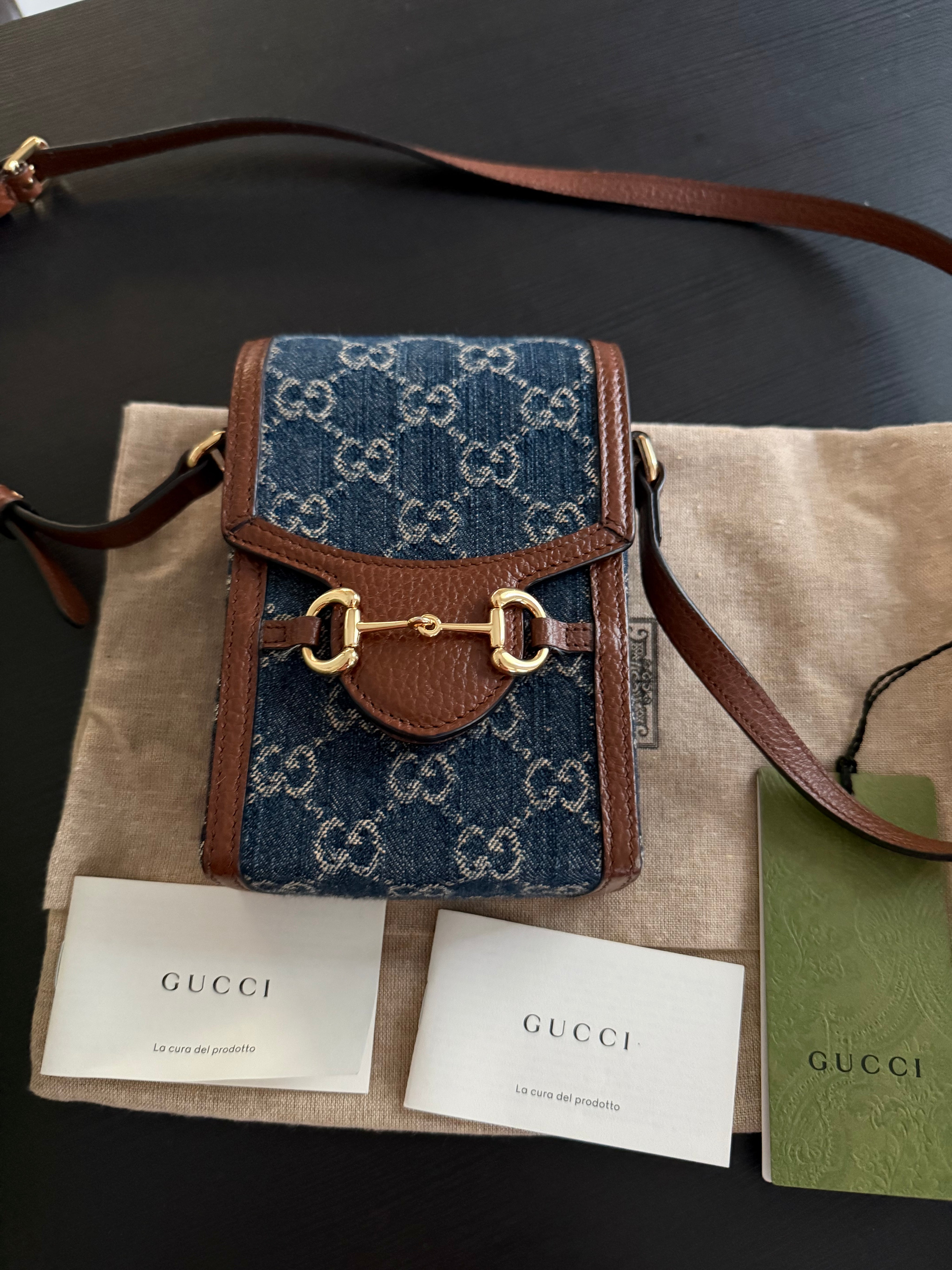 Gucci Horsebit denim sling bag