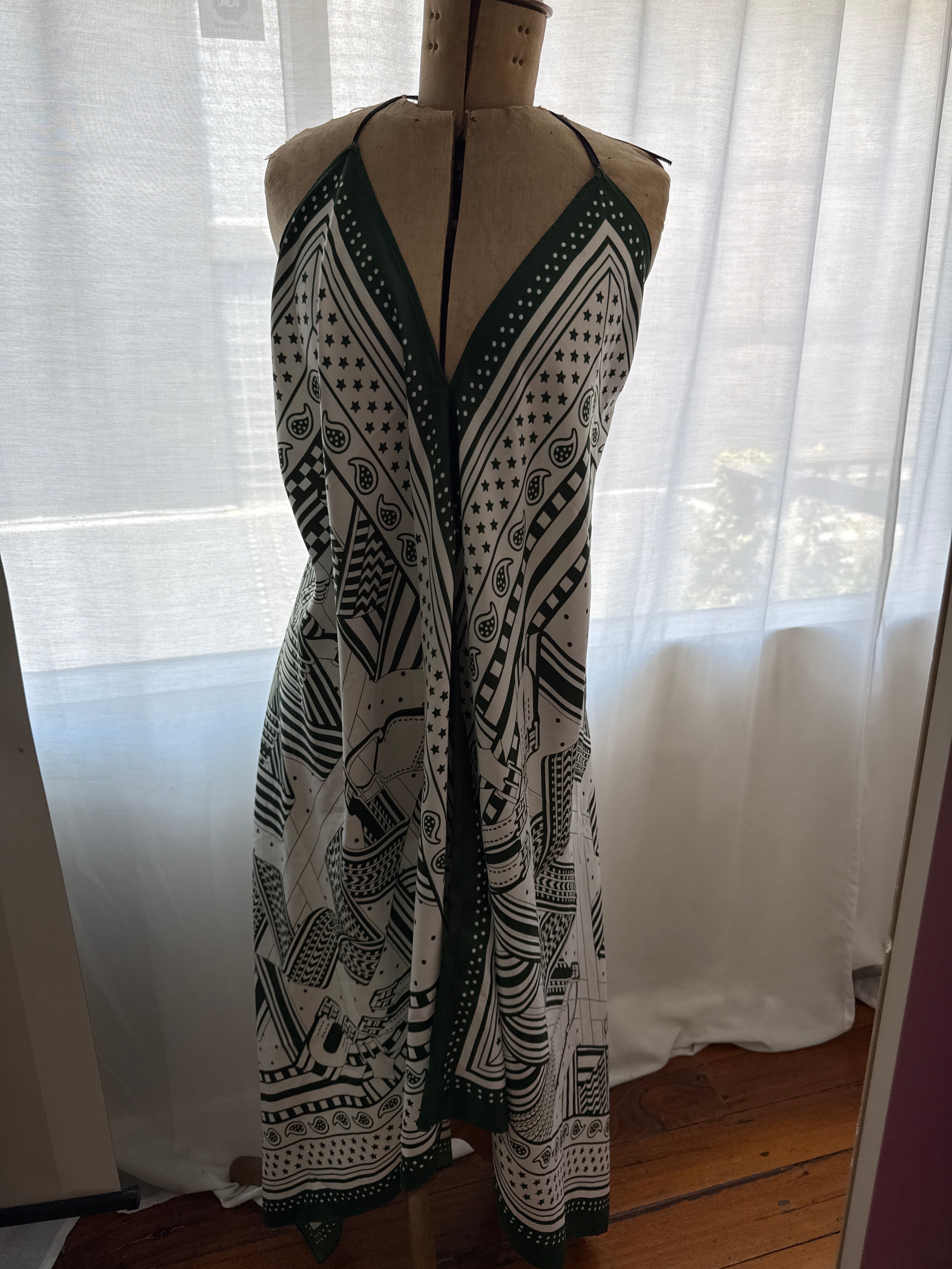 Green & White Silk dress