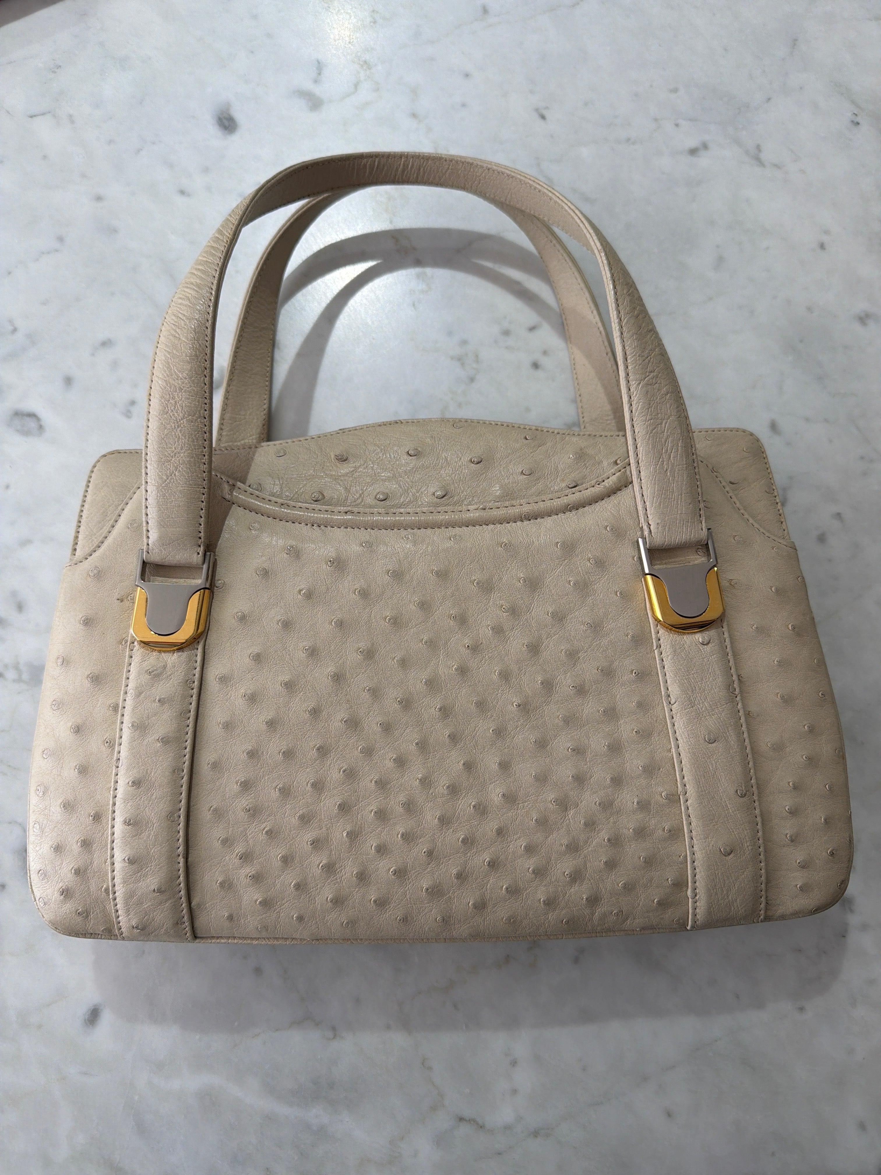 JRA | Cream Ostrich Top Handle Bag (Good Condition)