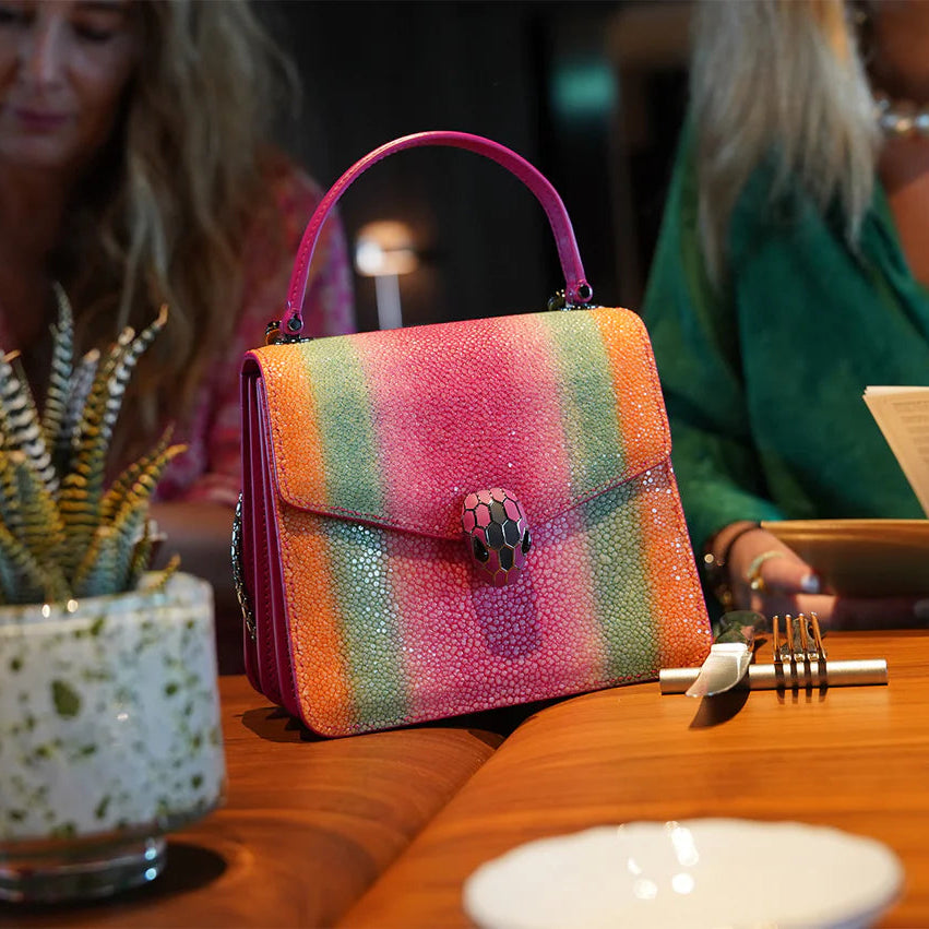 Bvlgari | Rainbow Gradient Serpenti Top Handle Bag – Multicolor Exotic Texture Mini Satchel (Pristine Condition)