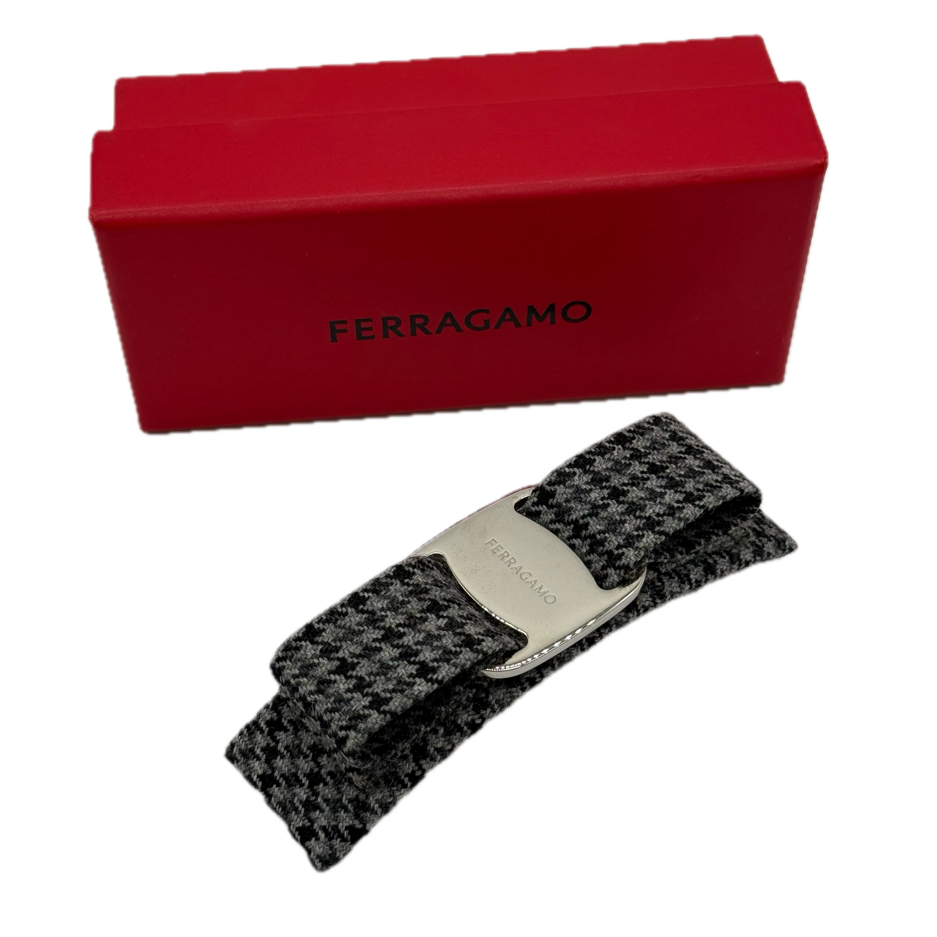 Salvatore Ferragamo | Houndstooth Bow Hair Clip | Silver Hardware