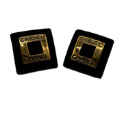 Chanel | Vintage Square Logo Clip-on | Suede | Gold Plated
