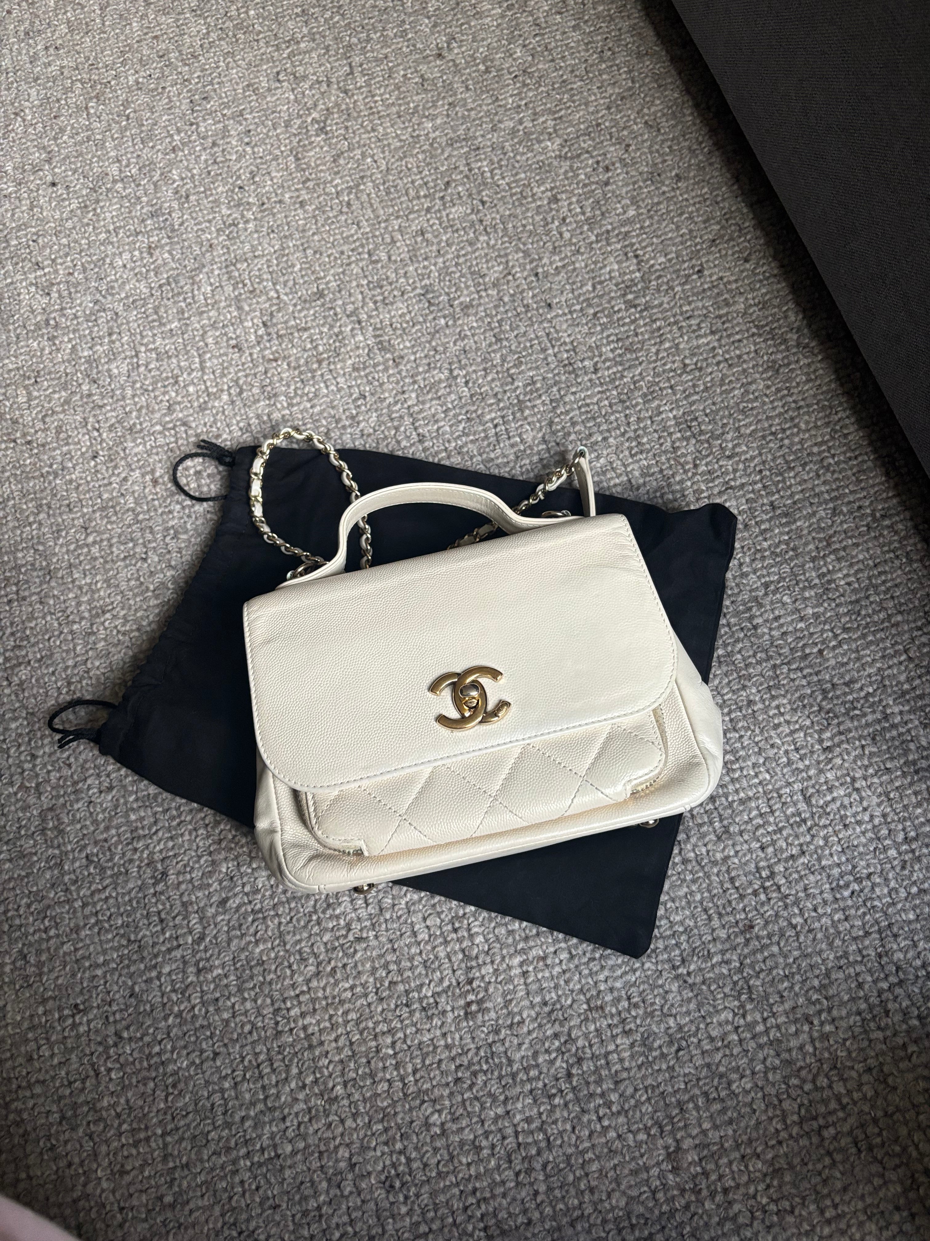 Chanel Small Affinity White Caviar Leather