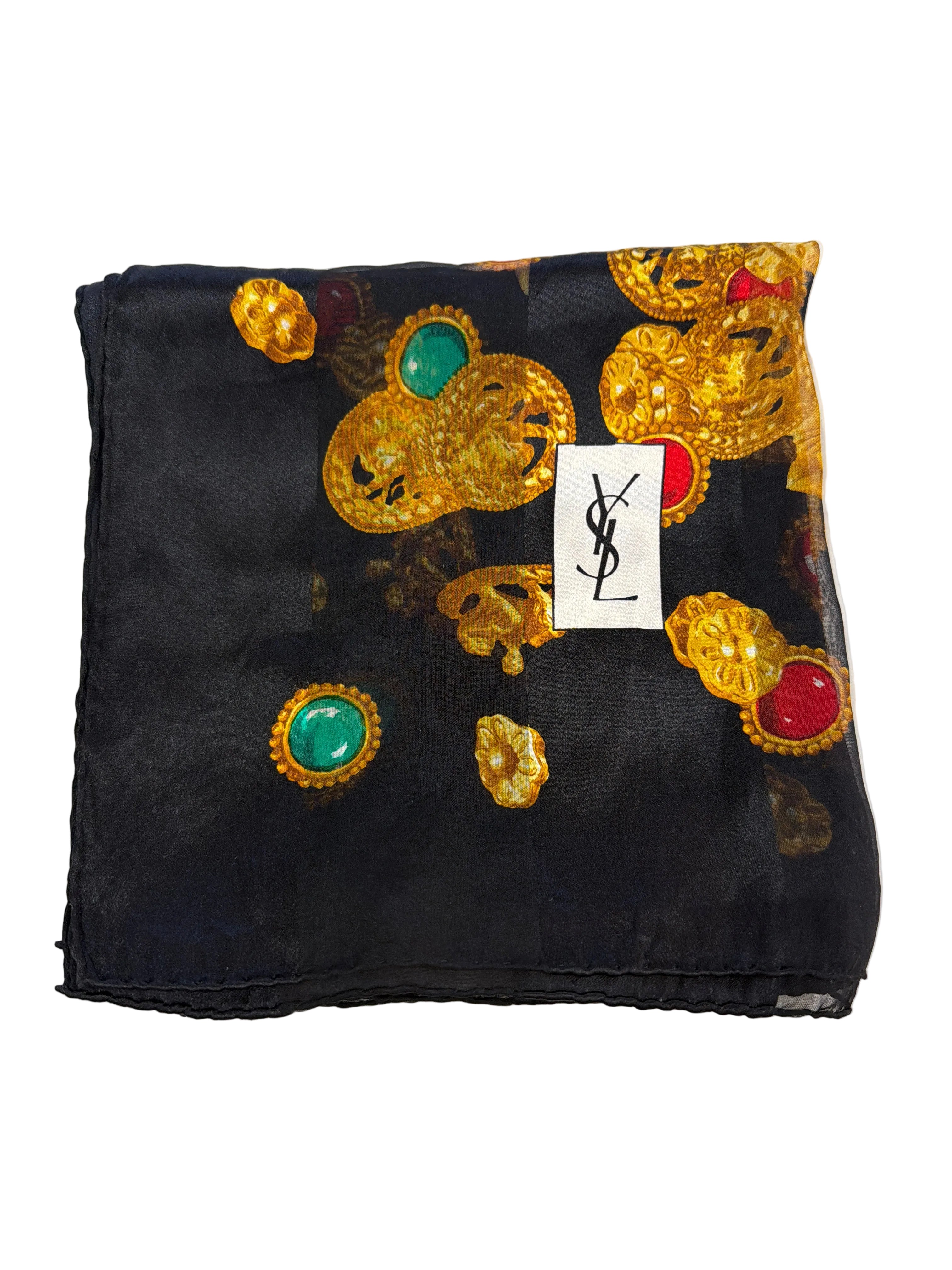 Yves Saint Laurent | Silk Scarf with Gold Jewellery Print (Good Condition) - Cons