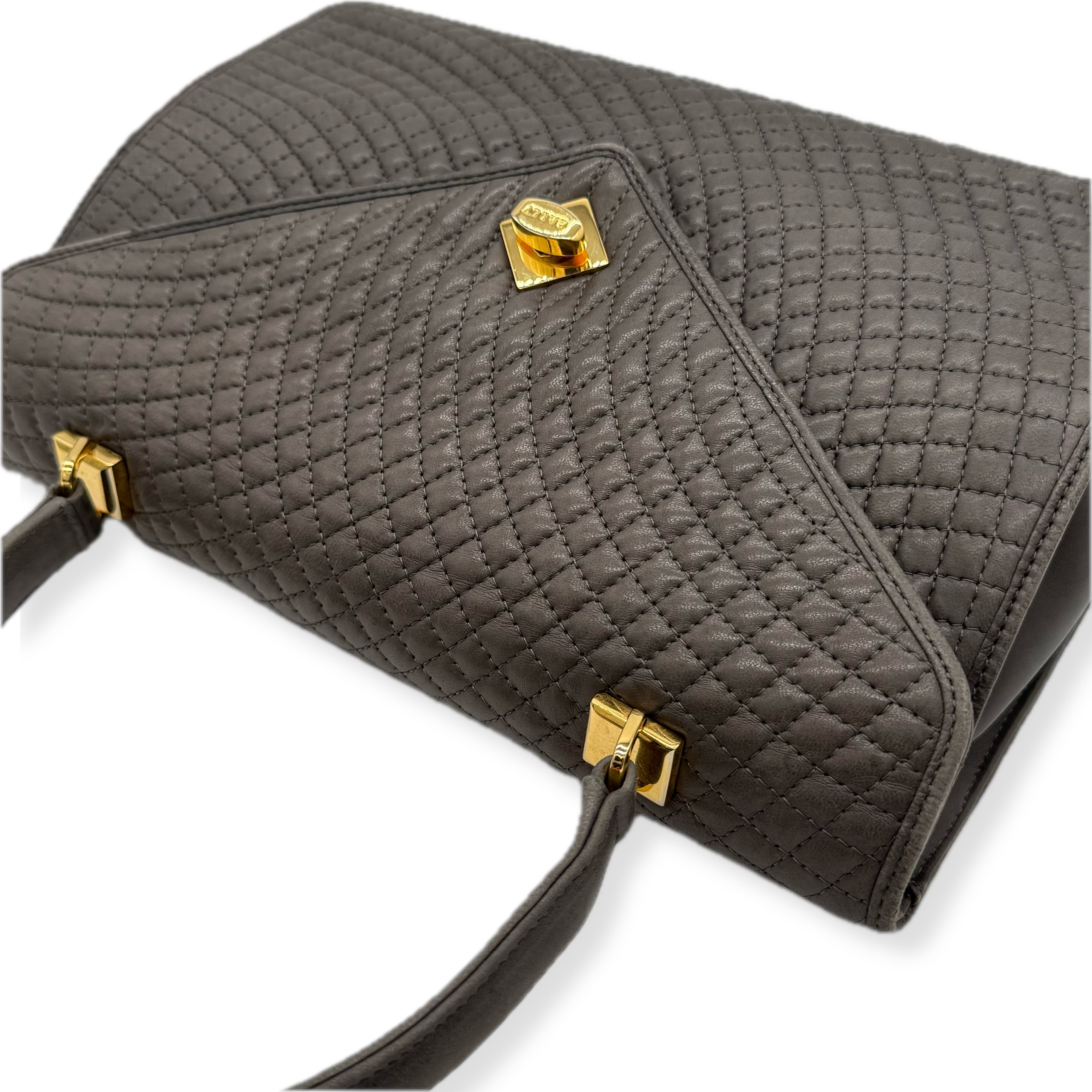 Bally | Grey Quilted Top Handle Bag | Leather | Gold Hardware