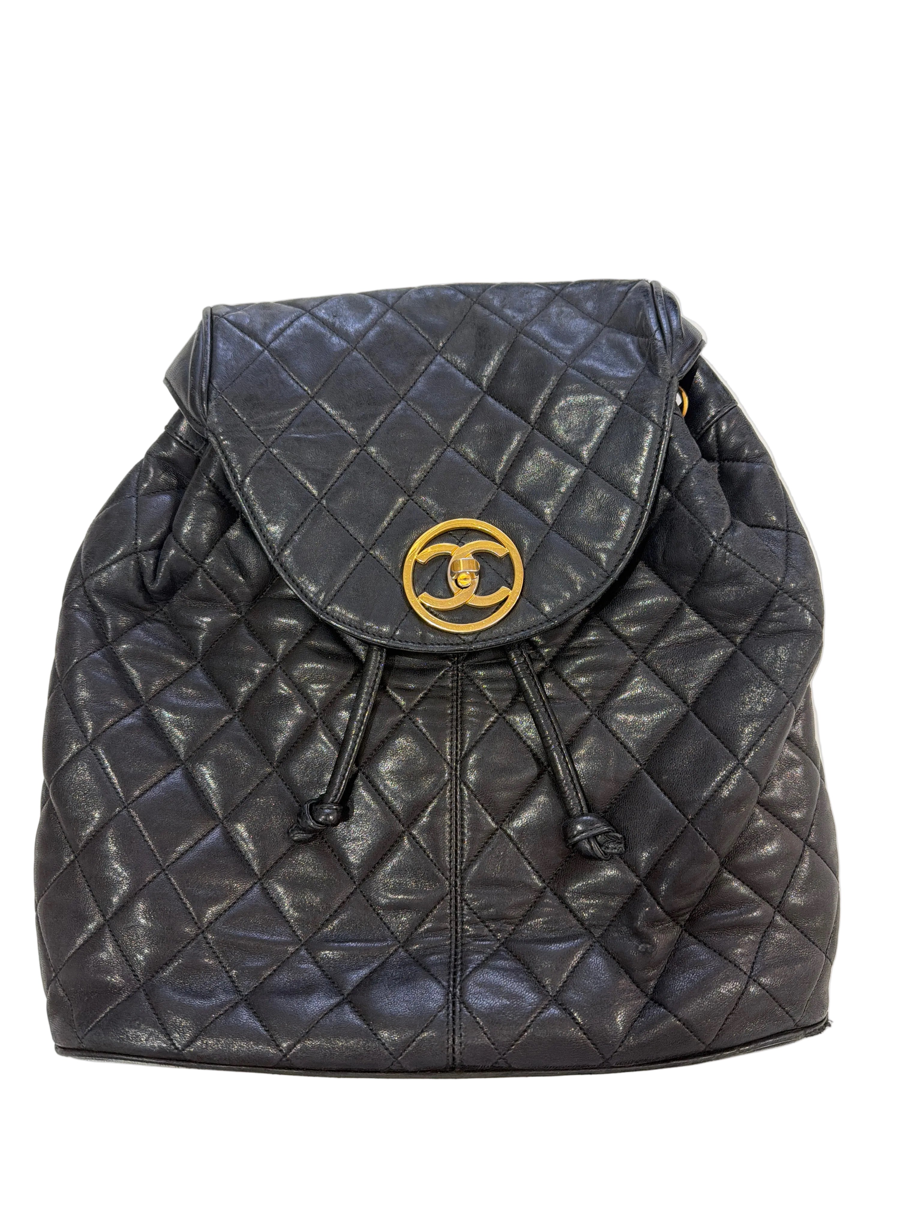Chanel | Black Quilted Backpack (Good Condition) - Cons