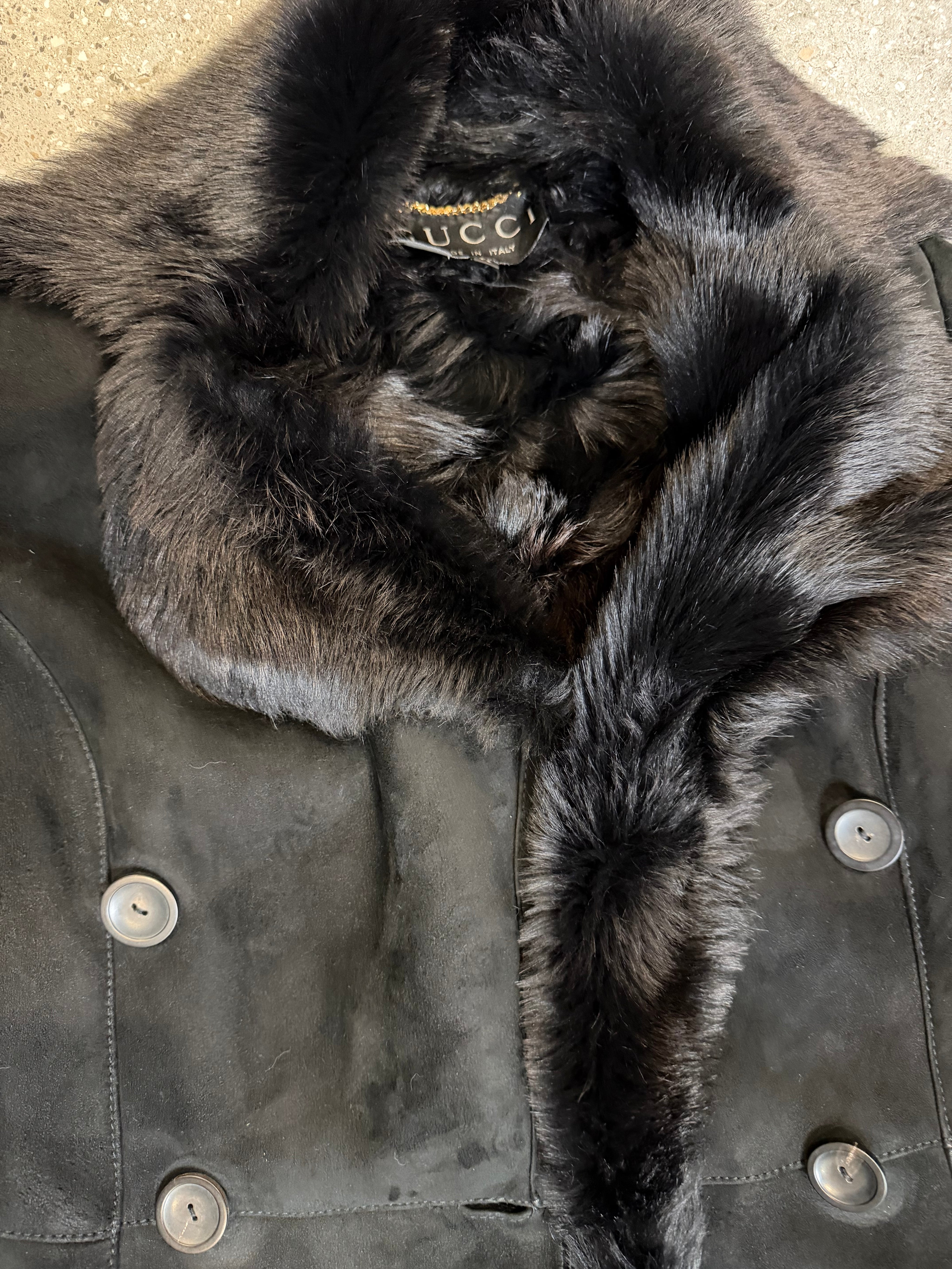 Aneta.Ciures Gucci Tom Ford 1996 Black Shearling Suede Long Coat