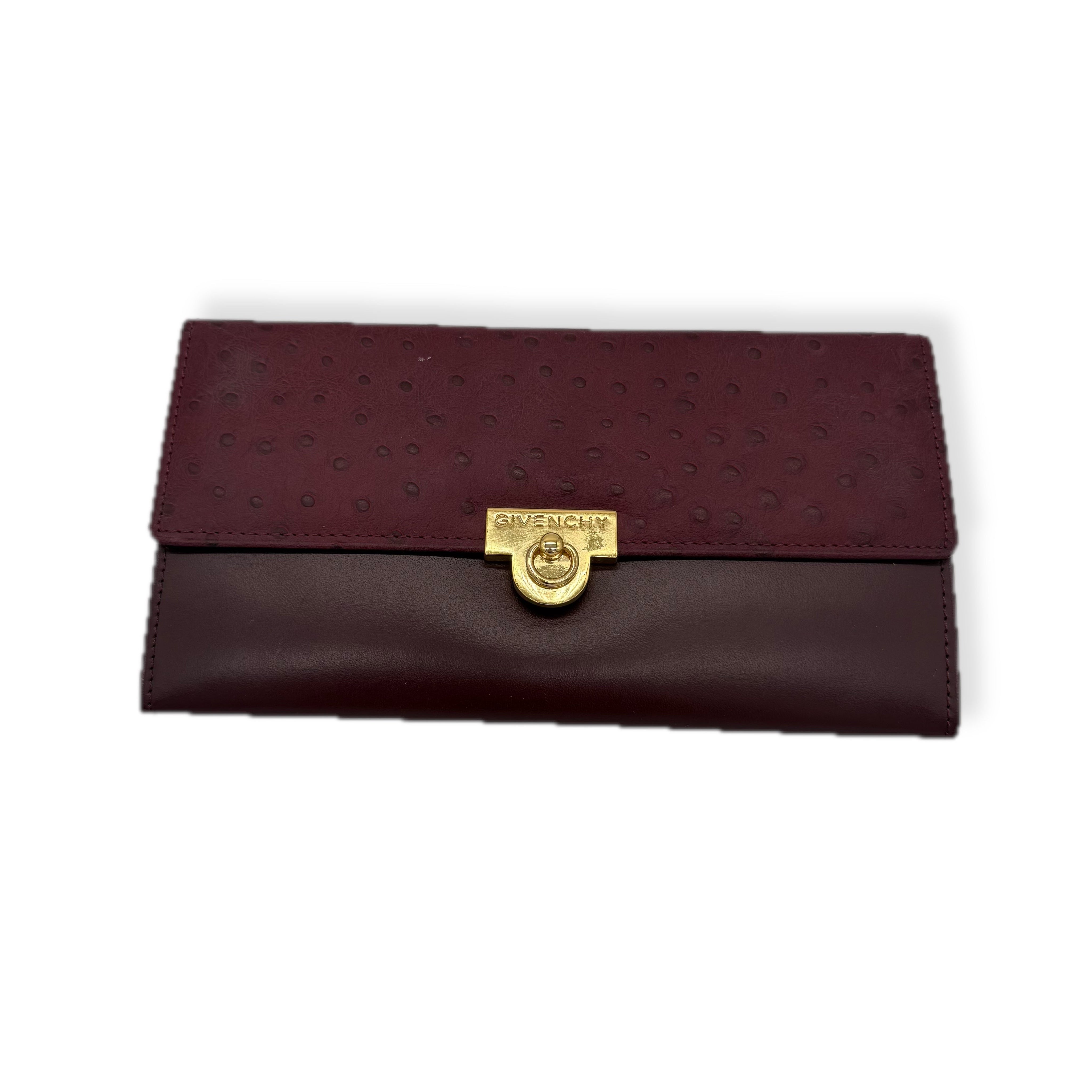 Givenchy | Long Wallet | Ostrich Embossed Leather | Gold Hardware