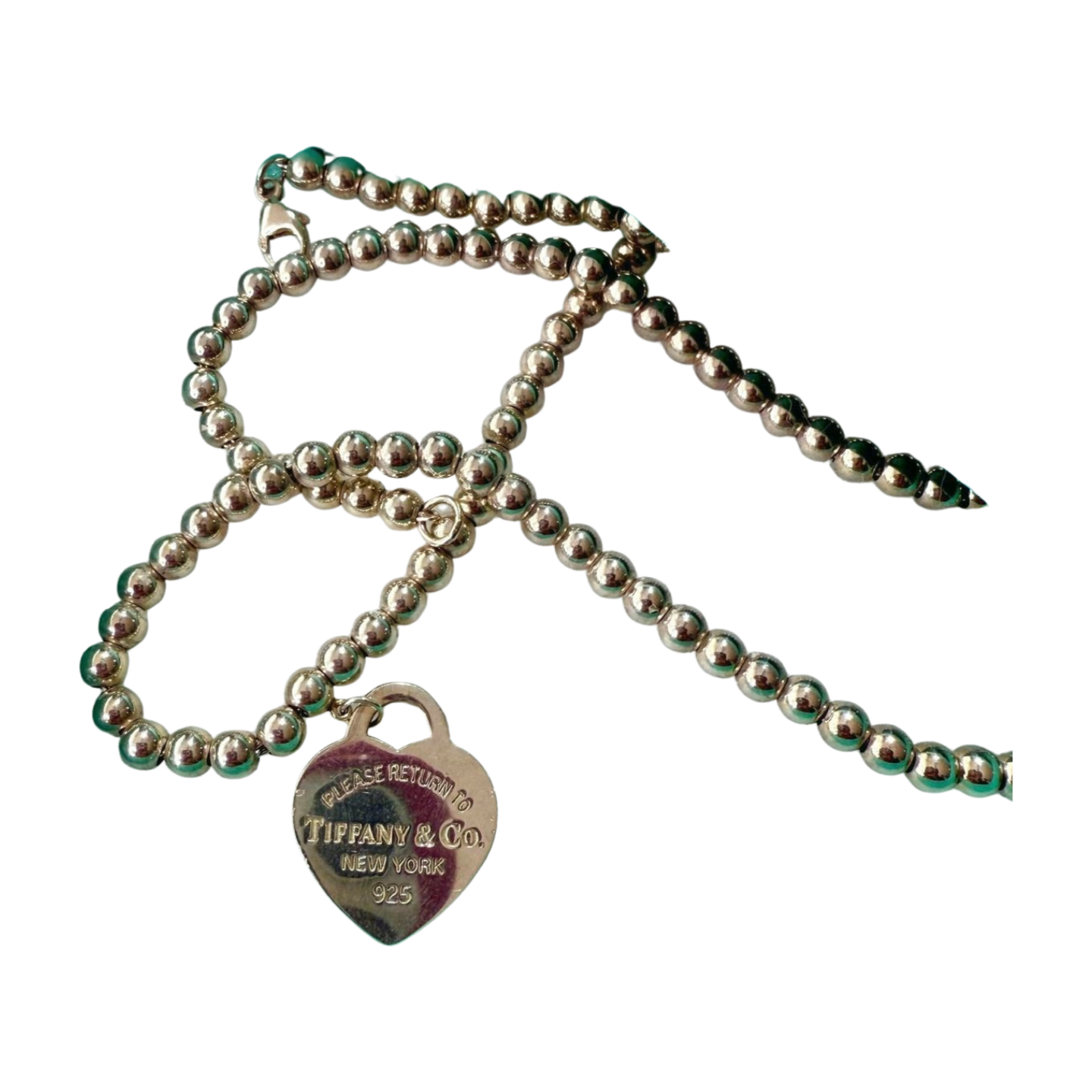 Tiffany | Silver Beads Necklace With Heart Tag (Excellent Condition) - Cons