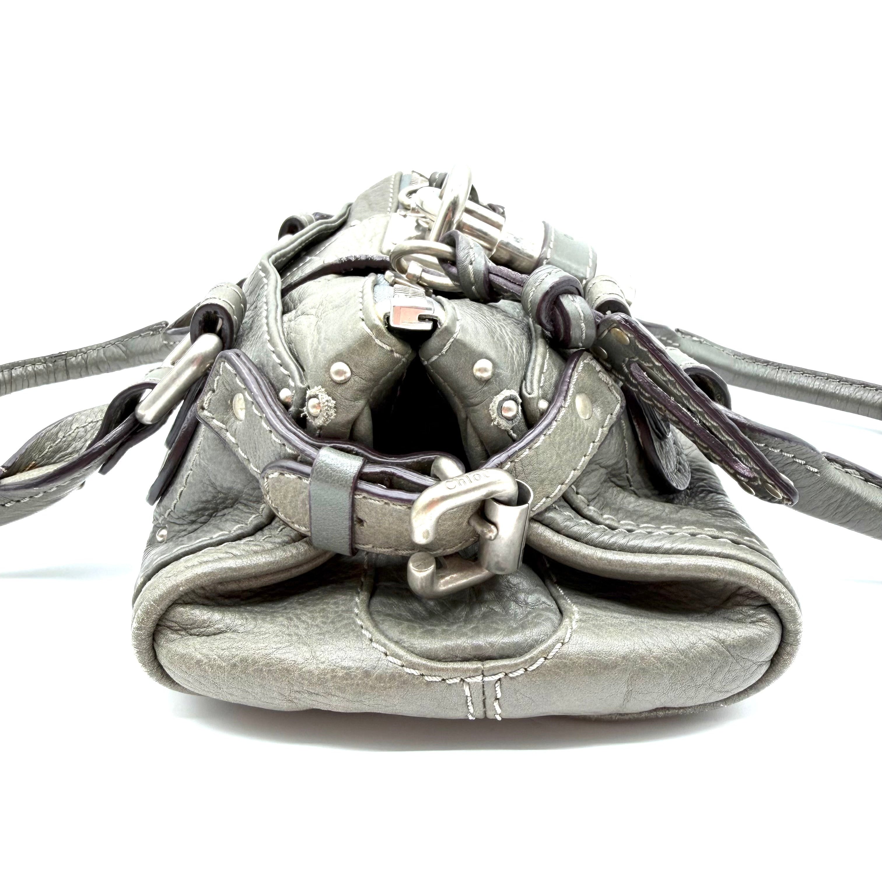 Chloé Paddington Handbag | Metallic Grey Leather | Silver-Tone Hardware (29cm)