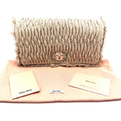Miu Miu | Crystal Pleated Shoulder Bag | Beige Linen | Silver-Tone Hardware (22cm)