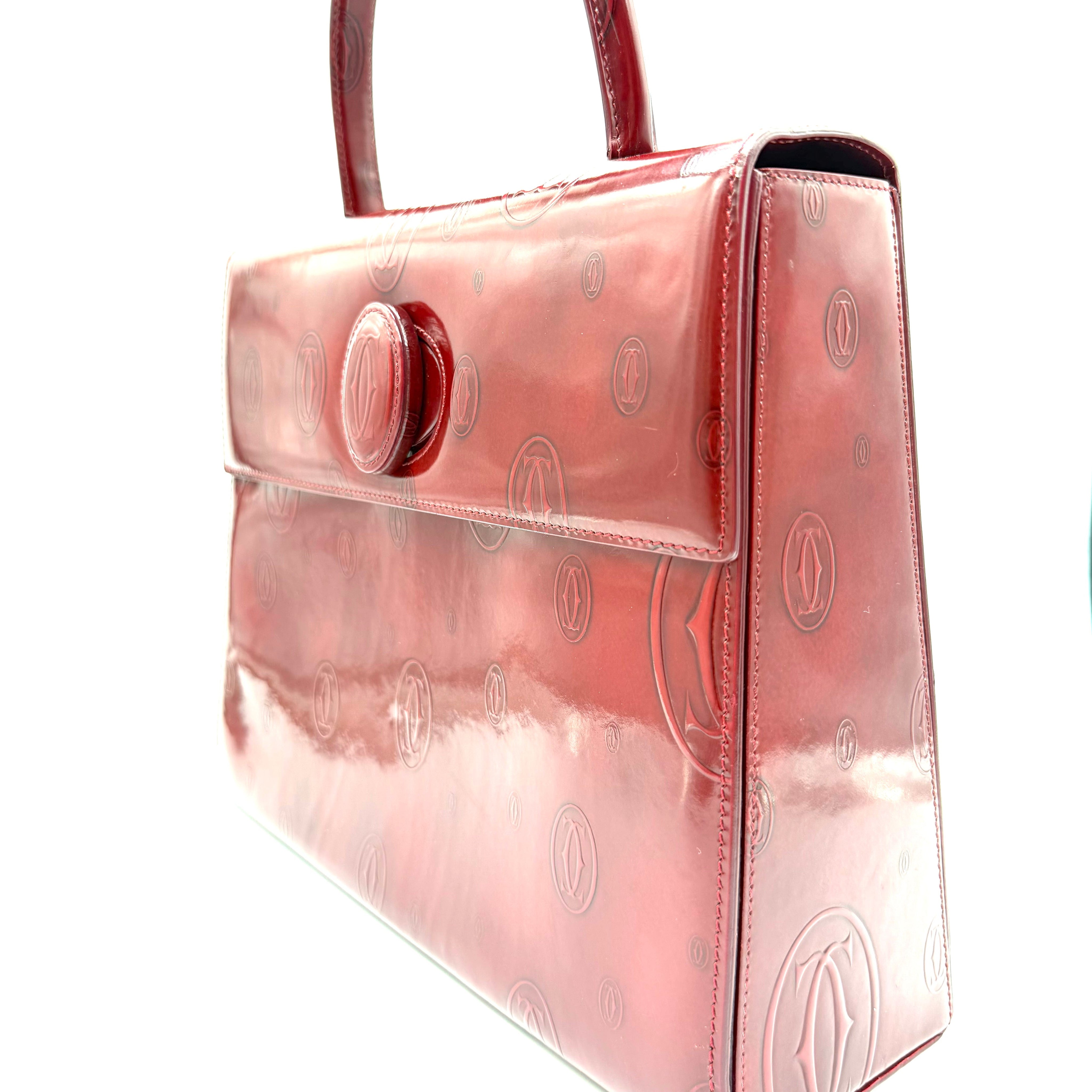 Cartier Top Handle Bag | Red Patent Leather | Tonal Double-C Monogram