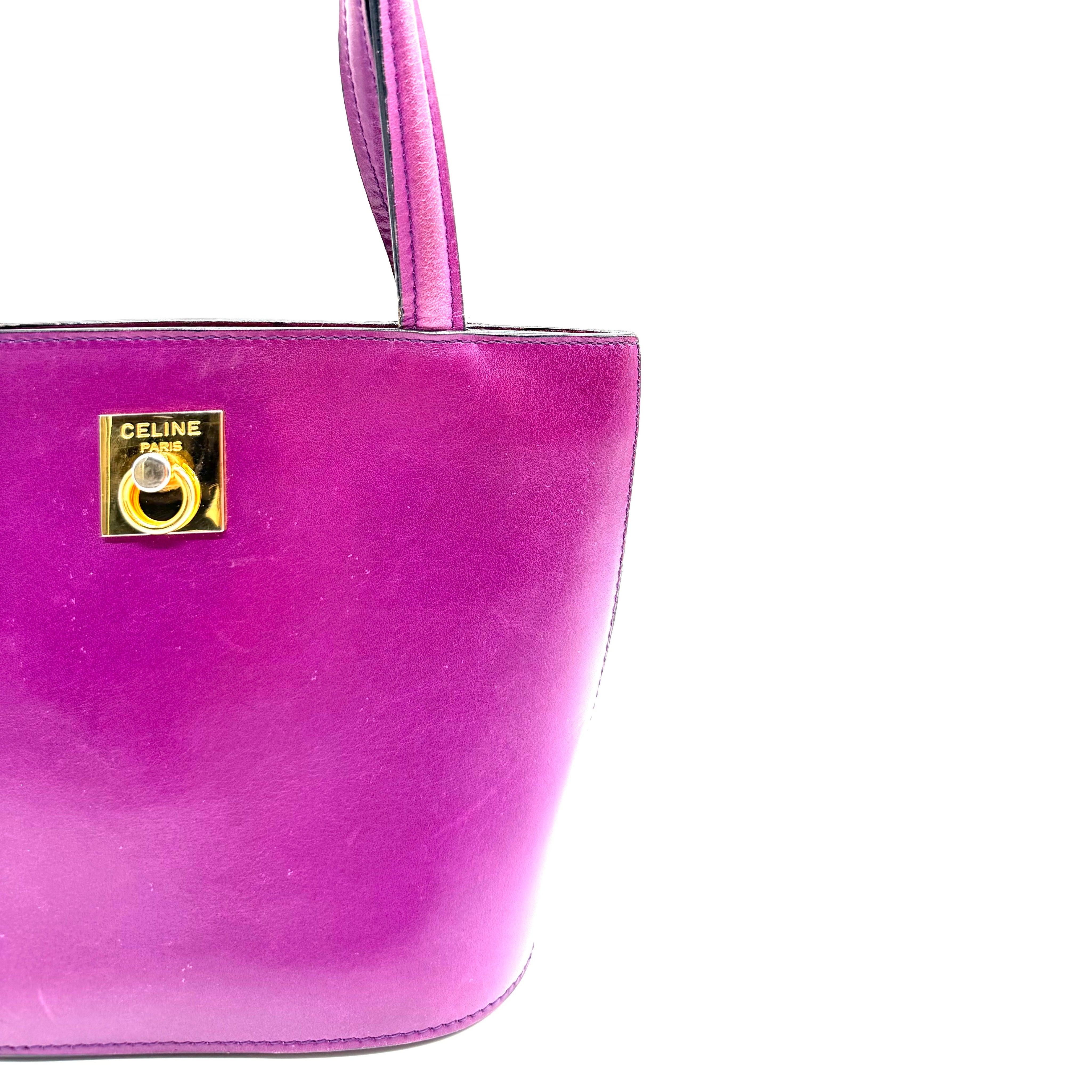 Vintage Céline Bucket Tote Bag | Magenta Leather | Gold-Tone Hardware
