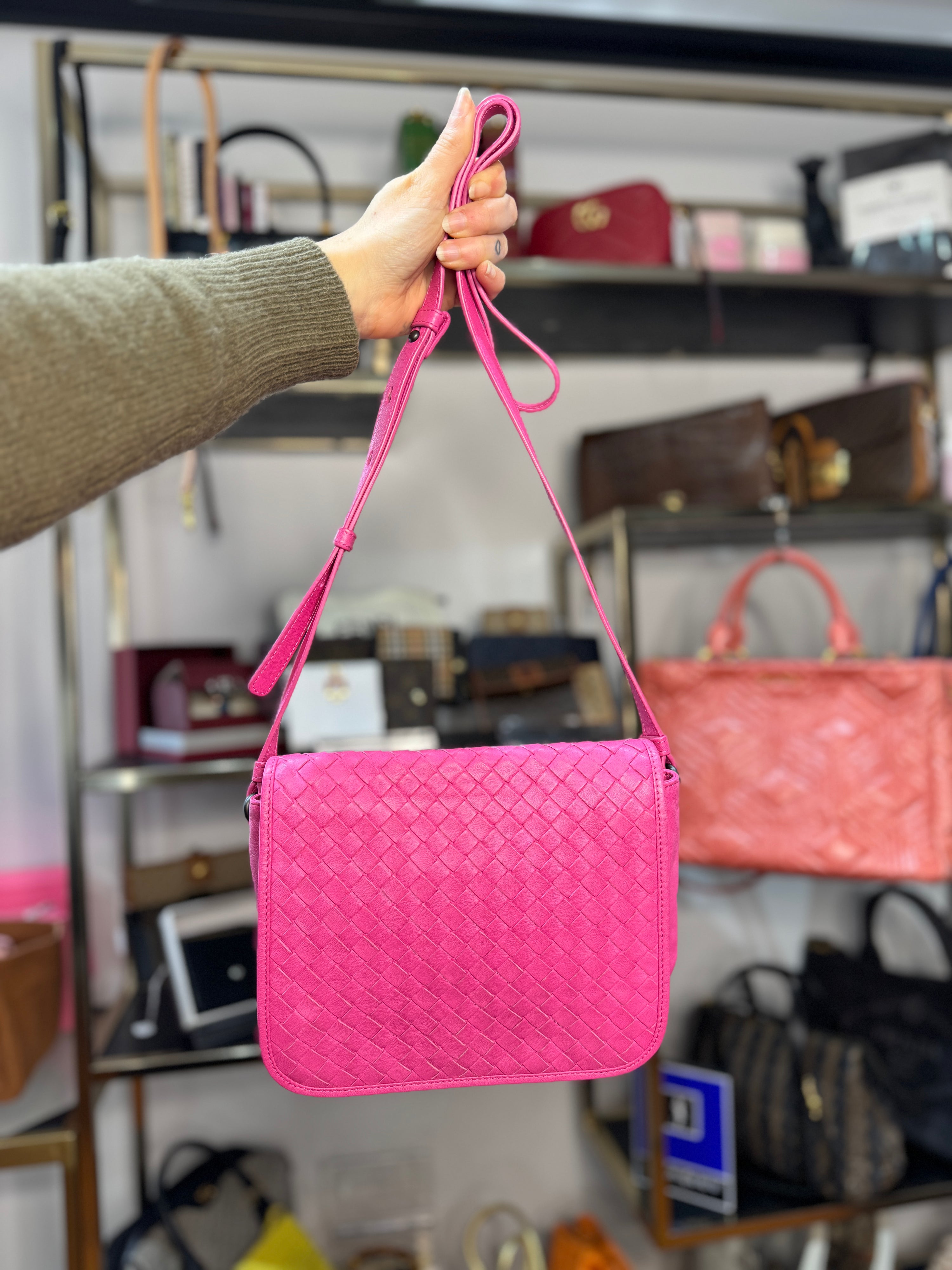 Bottega Veneta Pink Interciatto Crossbody