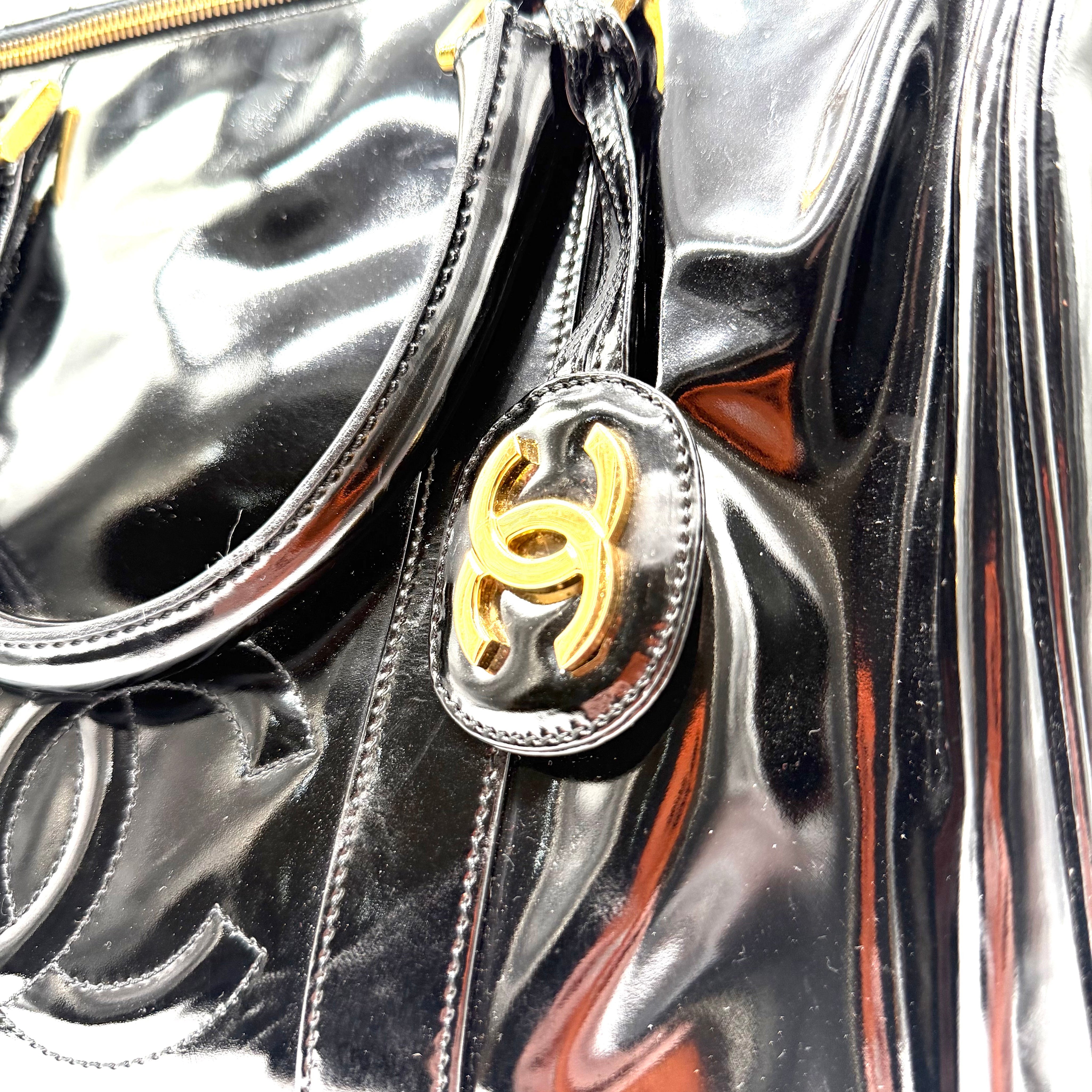 Chanel | Vintage CC Boston Bag | Black Patent Leather | Gold-Tone Hardware