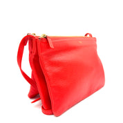 Celine | Trio Crossbody Bag | Red Grained Leather | Gold-Tone Hardware