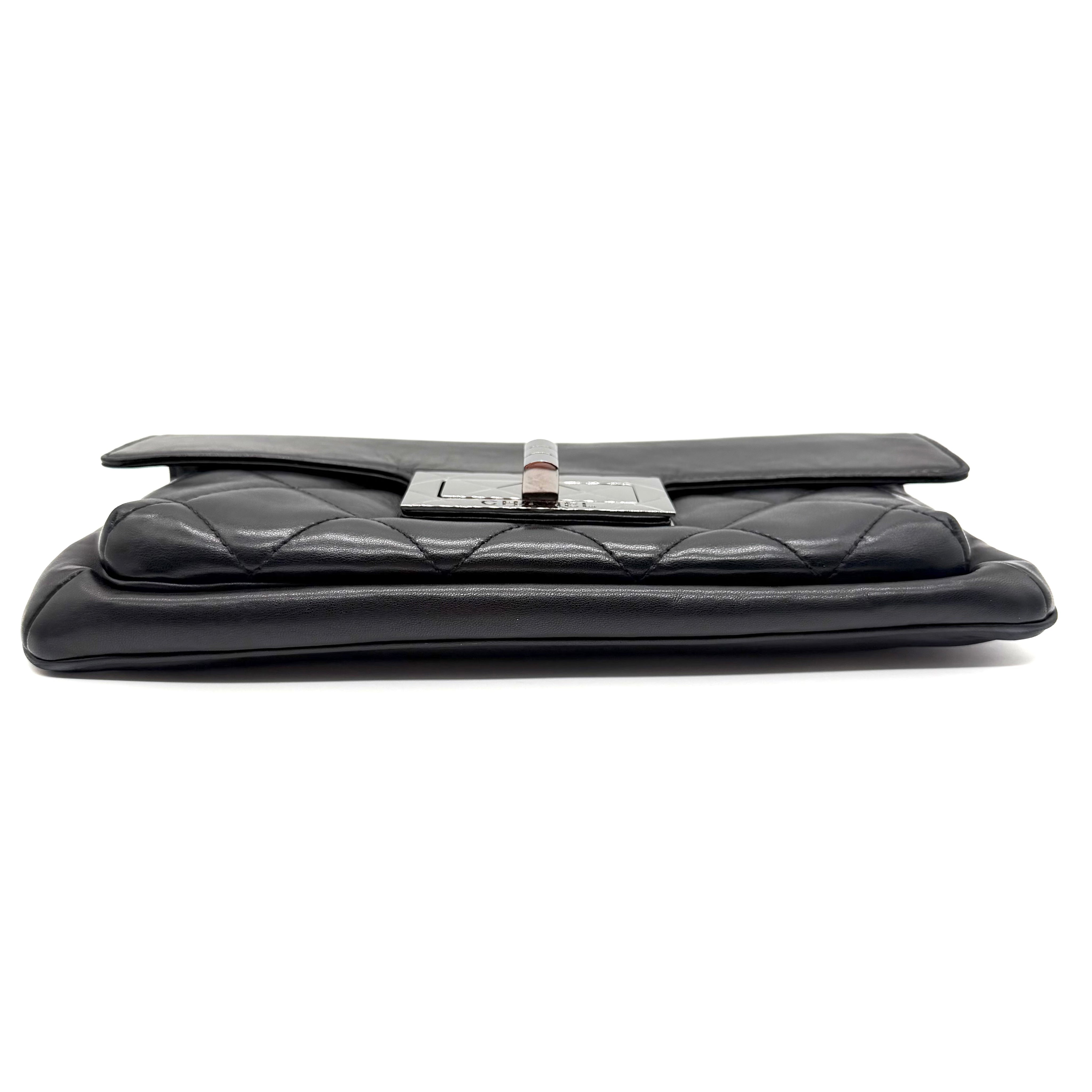 Chanel | 2.55 Reissue East-West Accordion Flap Bag | Black Lambskin | Silver-Tone Hardware