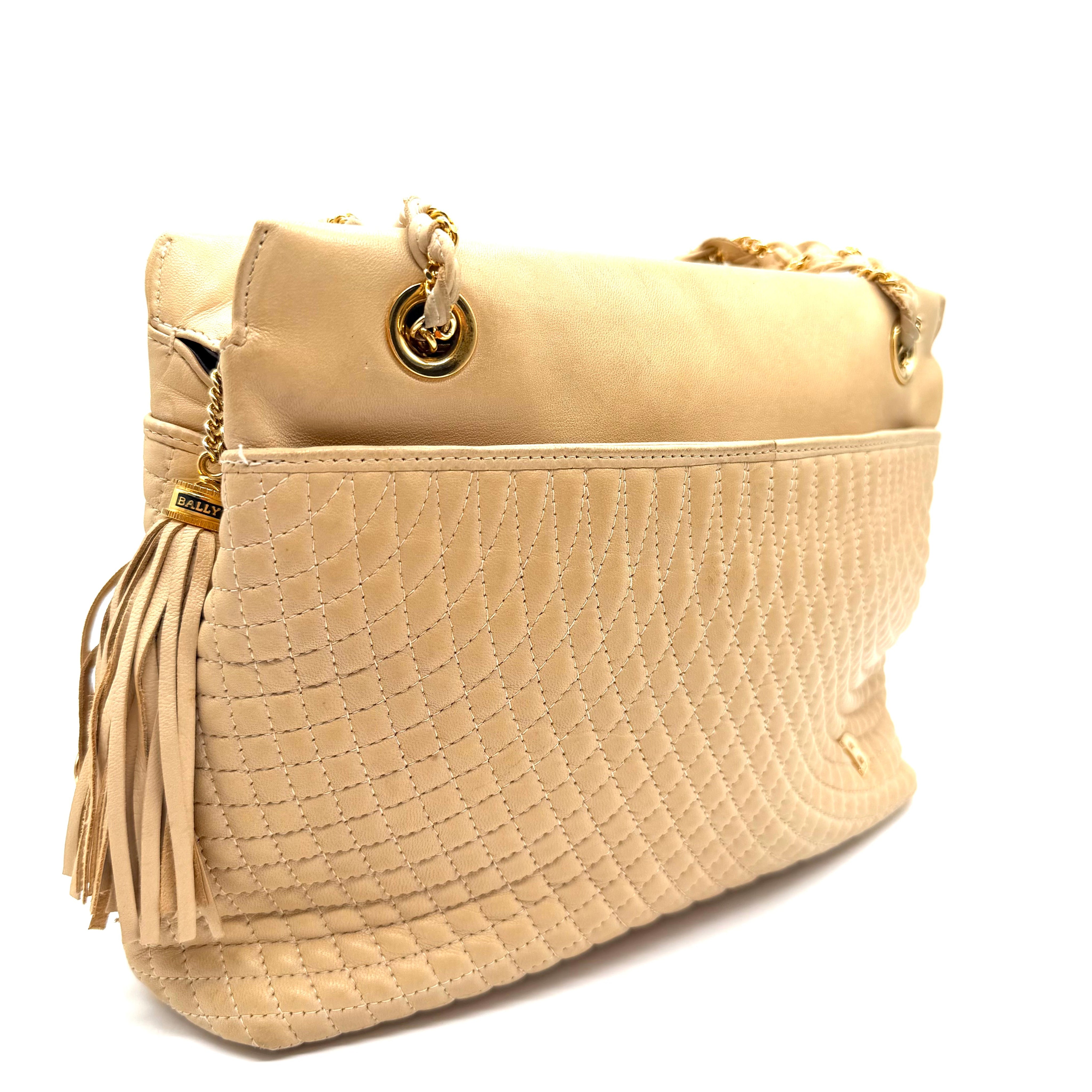 Bally Quilted Leather Shoulder Bag | Beige | Gold-Tone Hardware (28cm)
