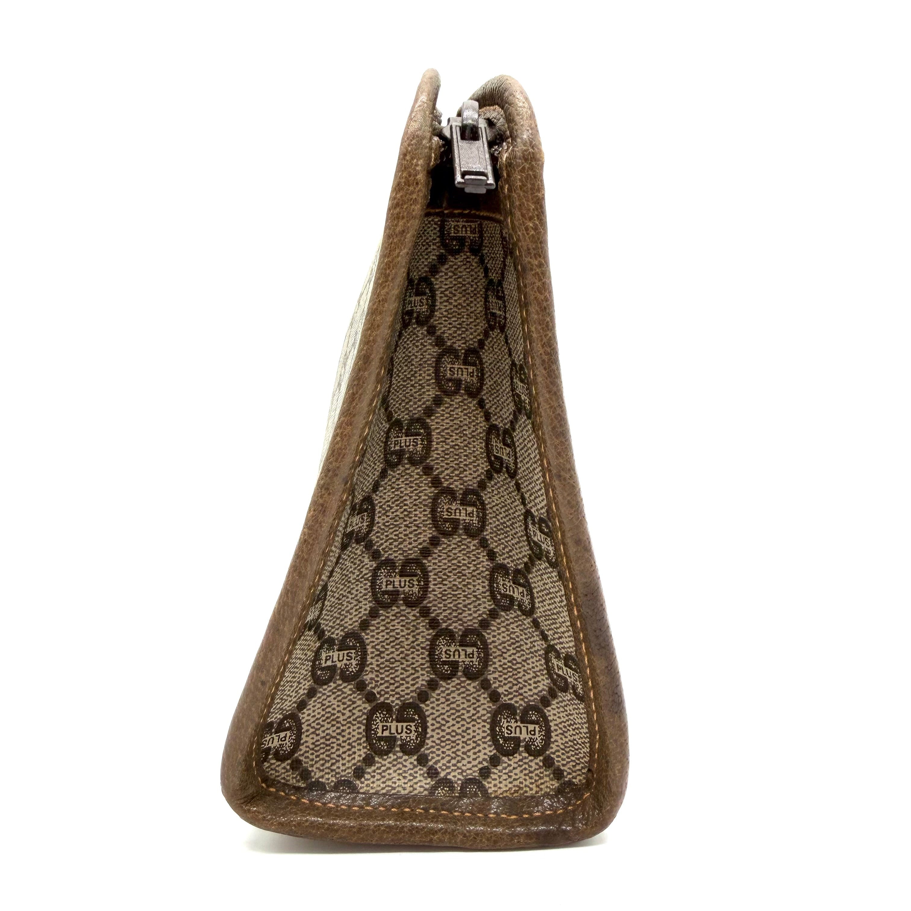 Gucci Vintage GG Plus Monogram Clutch | Beige & Brown | Gold-Tone Hardware (27cm)