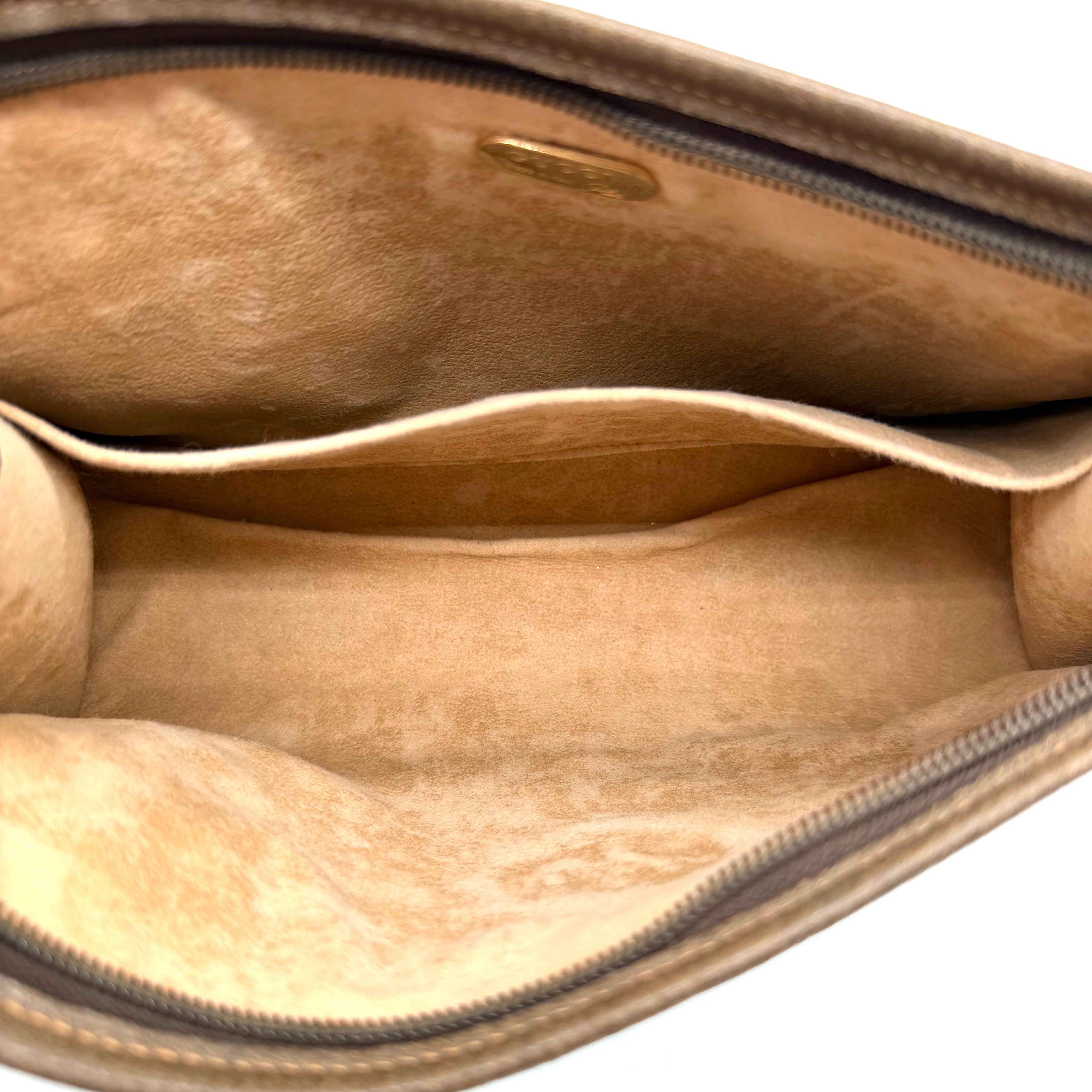 Gucci Vintage GG Plus Monogram Clutch | Beige & Brown | Gold-Tone Hardware (27cm)