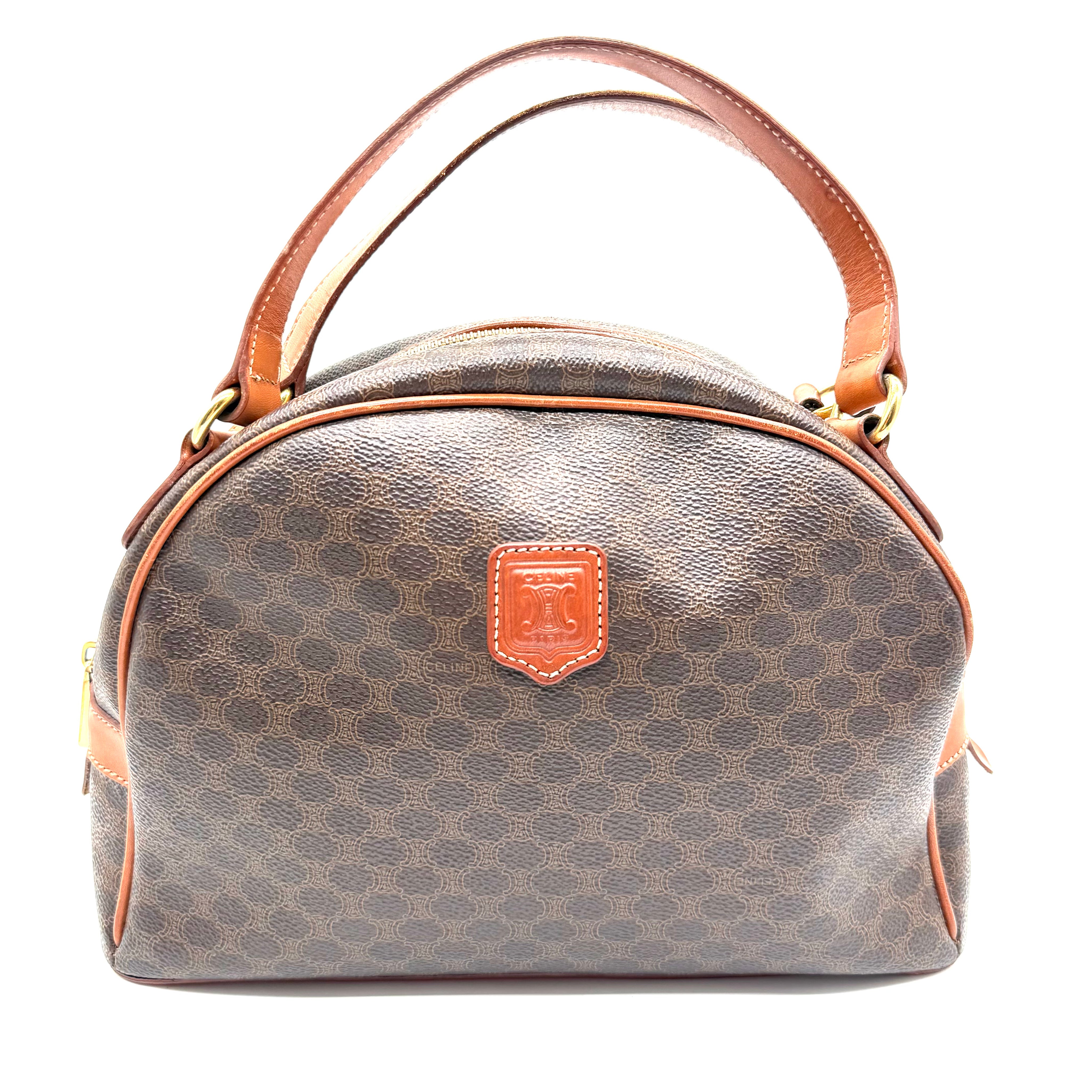 Celine | Vintage Macadam Dome Handbag | Brown Coated Canvas | Gold-Tone Hardware