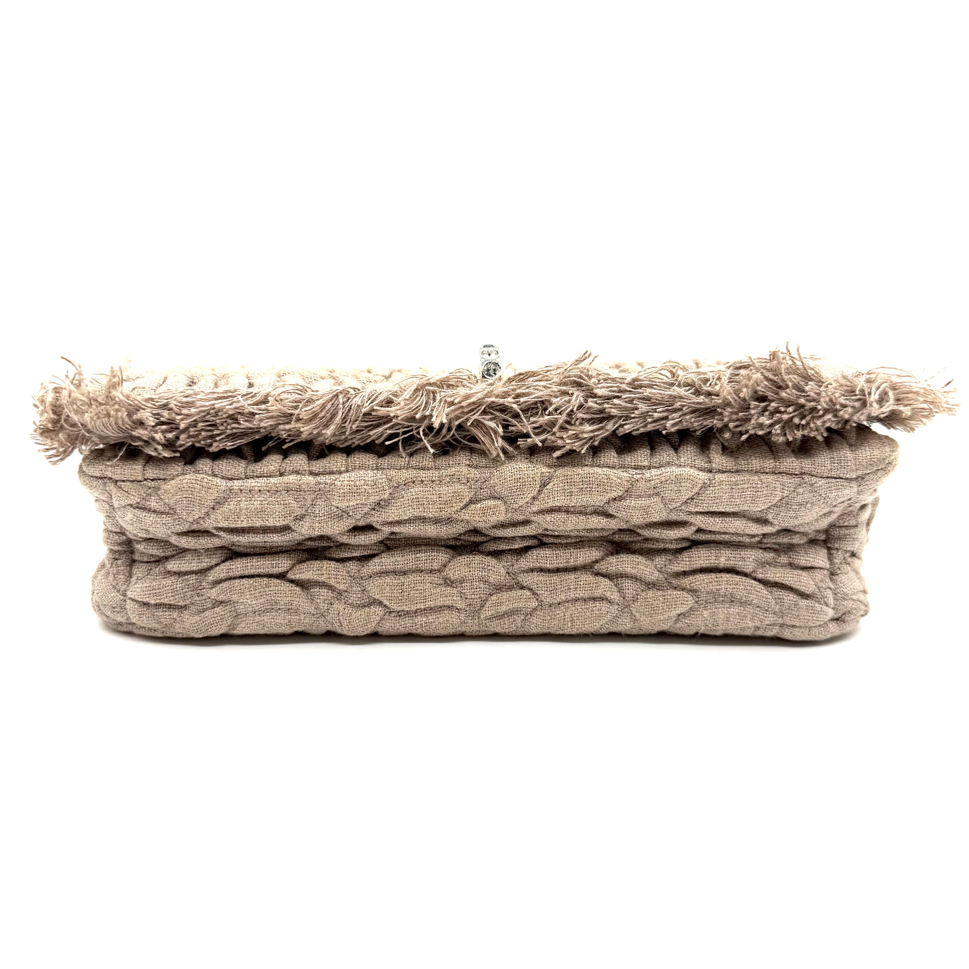 Miu Miu | Crystal Pleated Shoulder Bag | Beige Linen | Silver-Tone Hardware (22cm)