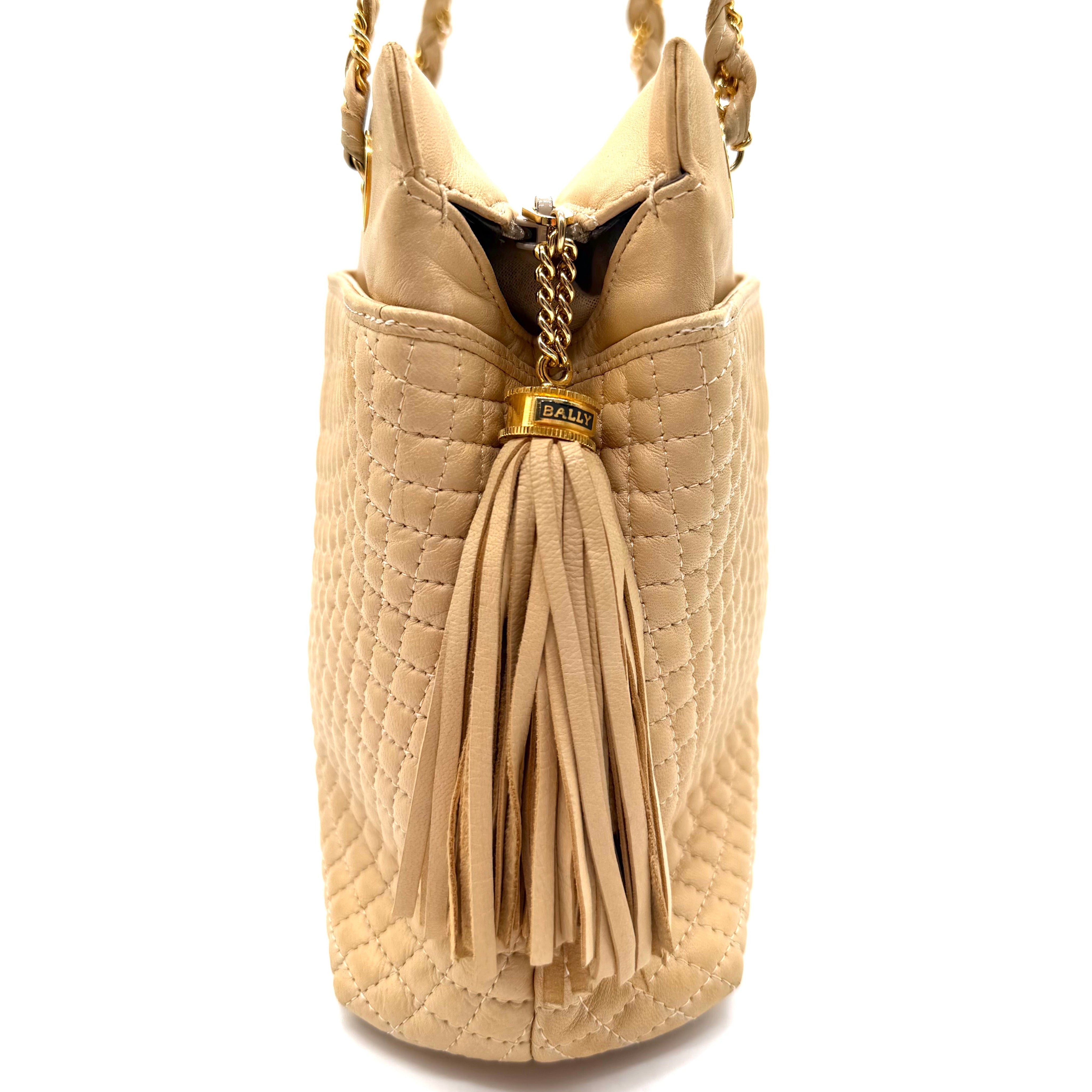 Bally Quilted Leather Shoulder Bag | Beige | Gold-Tone Hardware (28cm)
