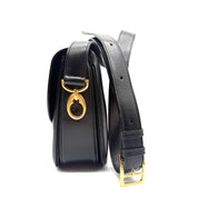 Vintage Celine Ring-Clasp Shoulder Bag | Black Leather | Gold-Tone Hardware