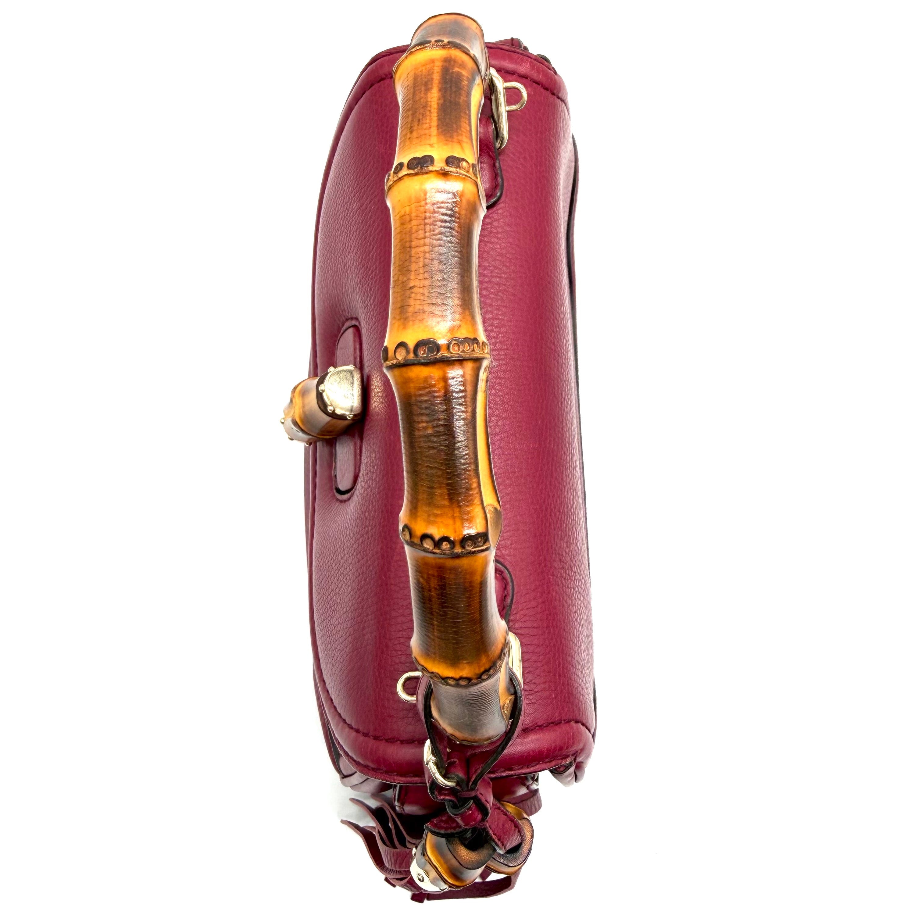 Gucci Bamboo Top Handle Bag | Burgundy Leather | Gold-Tone Hardware