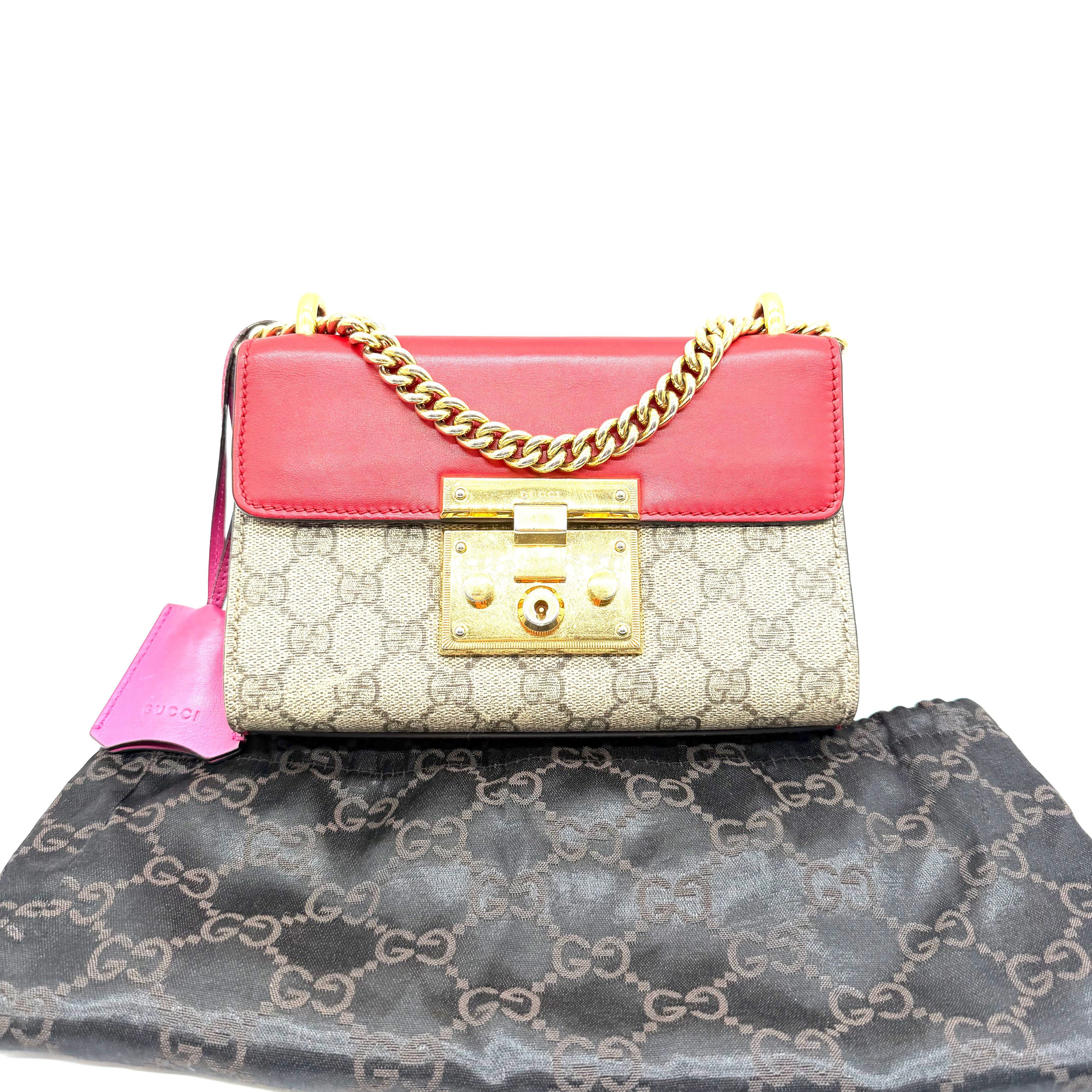 Gucci | Padlock Small Shoulder Bag | GG Supreme Canvas and Red Leather | Gold-Tone Hardware