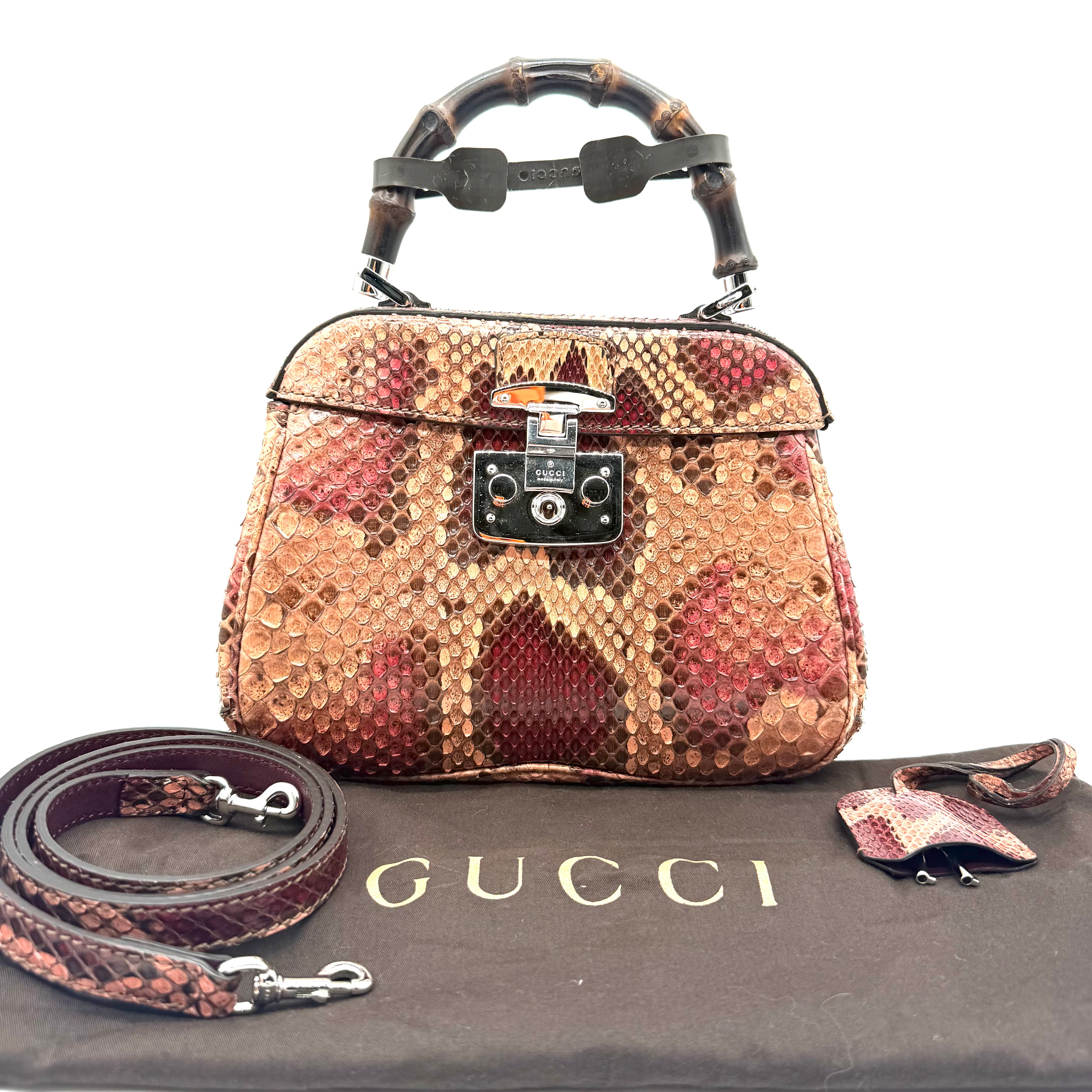 Gucci Lady Lock Bamboo Top Handle Bag | Multicolour Python | Silver-Tone Hardware