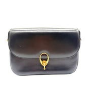 Vintage Celine Ring-Clasp Shoulder Bag | Black Leather | Gold-Tone Hardware