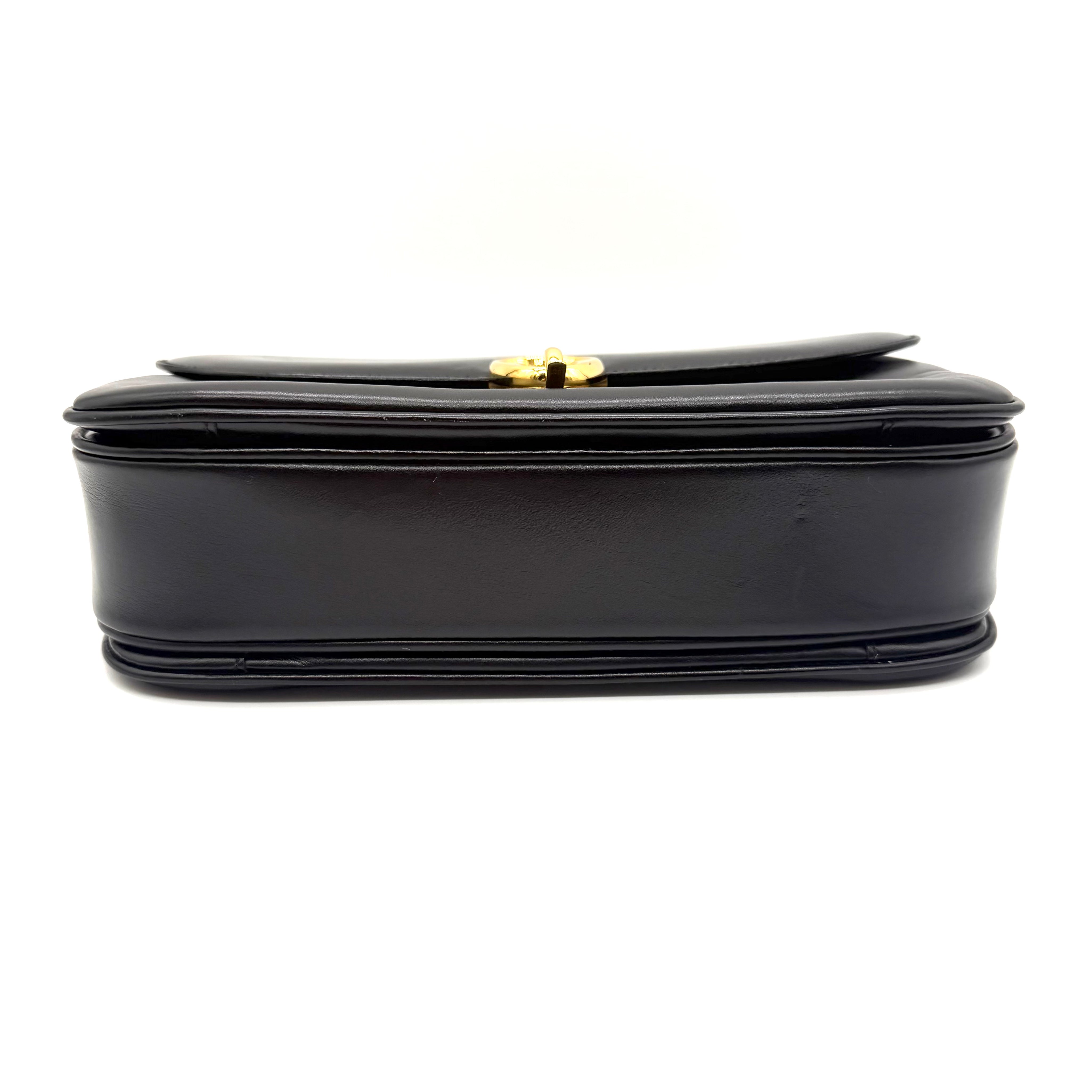 Vintage Celine Ring-Clasp Shoulder Bag | Black Leather | Gold-Tone Hardware