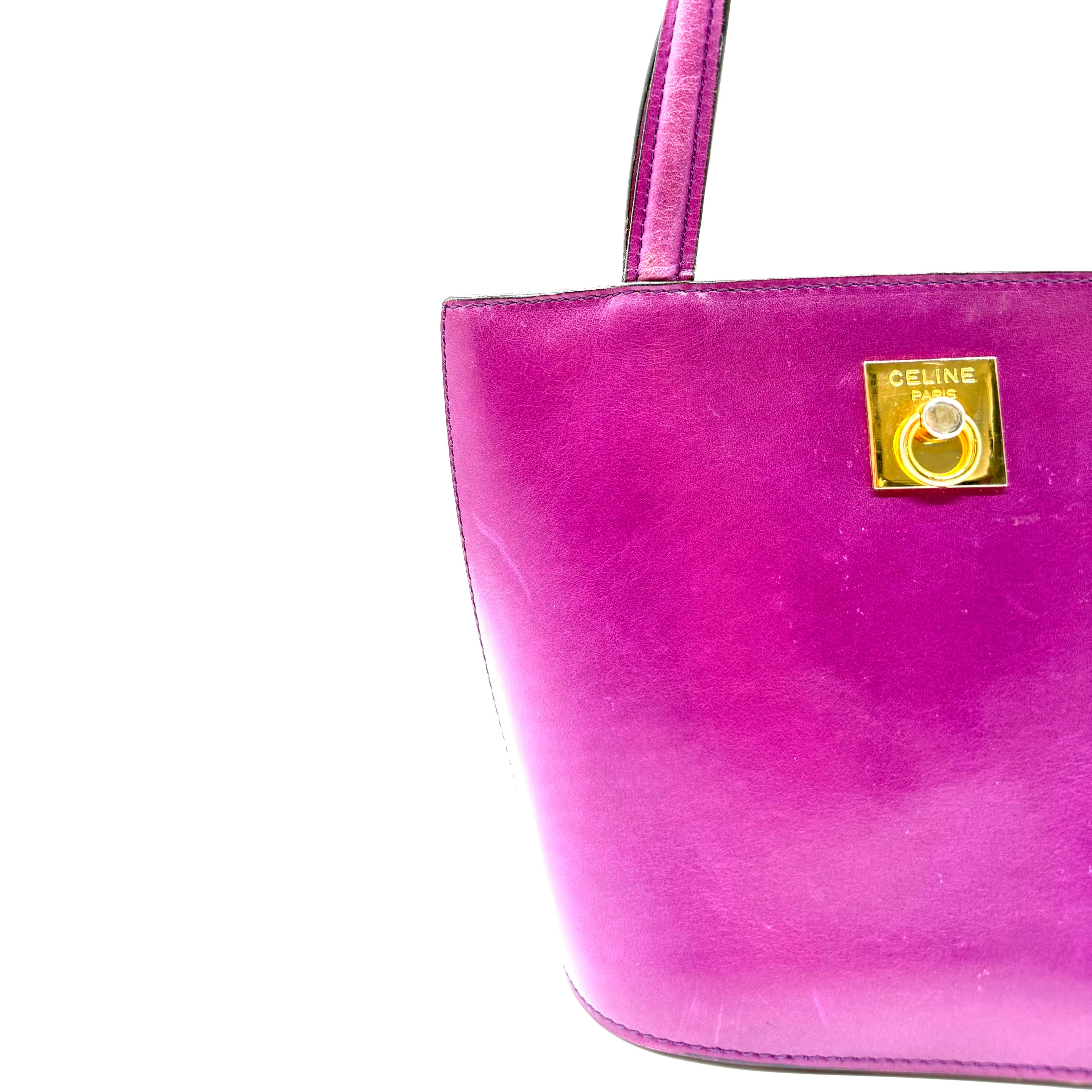 Vintage Céline Bucket Tote Bag | Magenta Leather | Gold-Tone Hardware