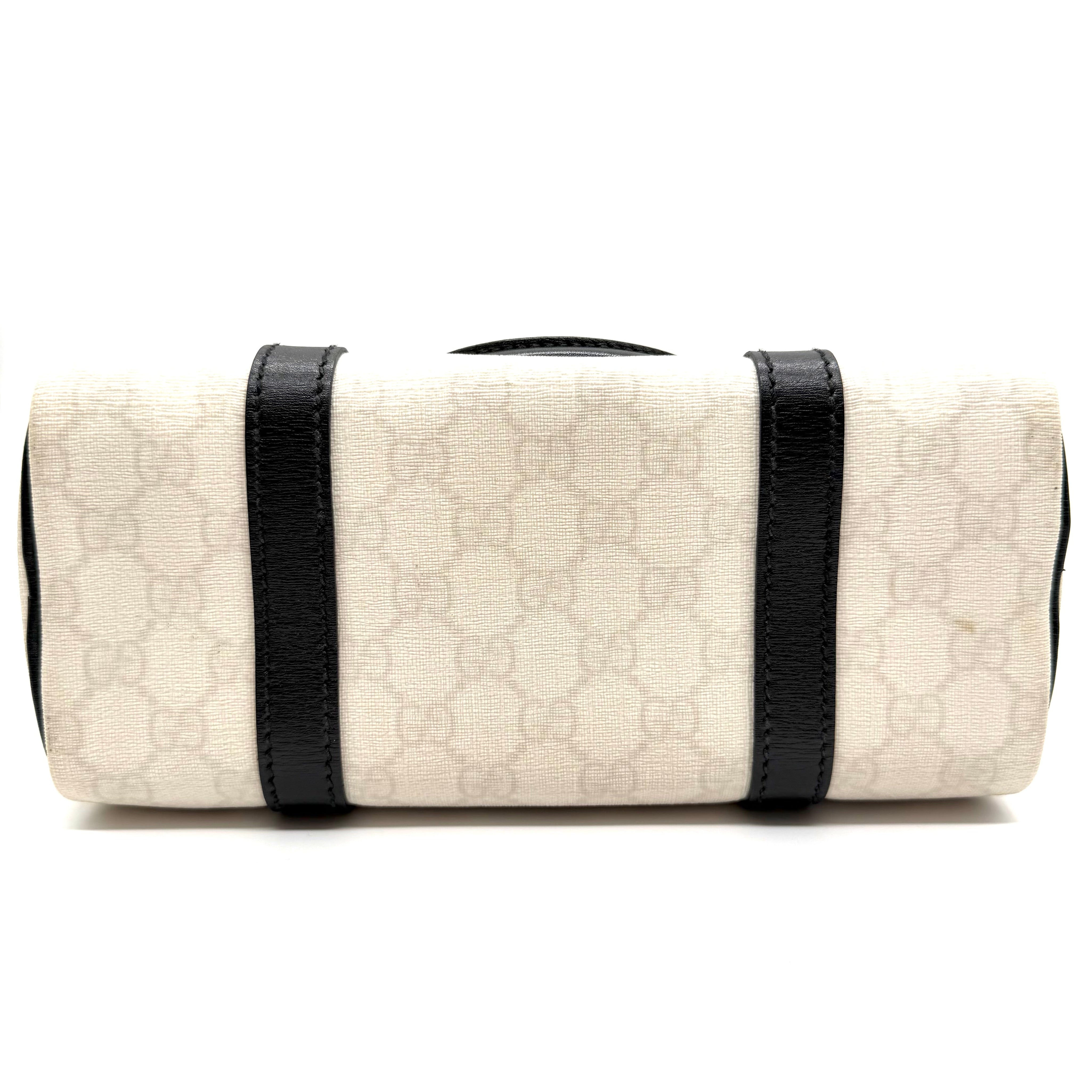 Gucci Joy Boston Bag | Ivory GG Canvas & Black Leather | Gold-Tone Hardware