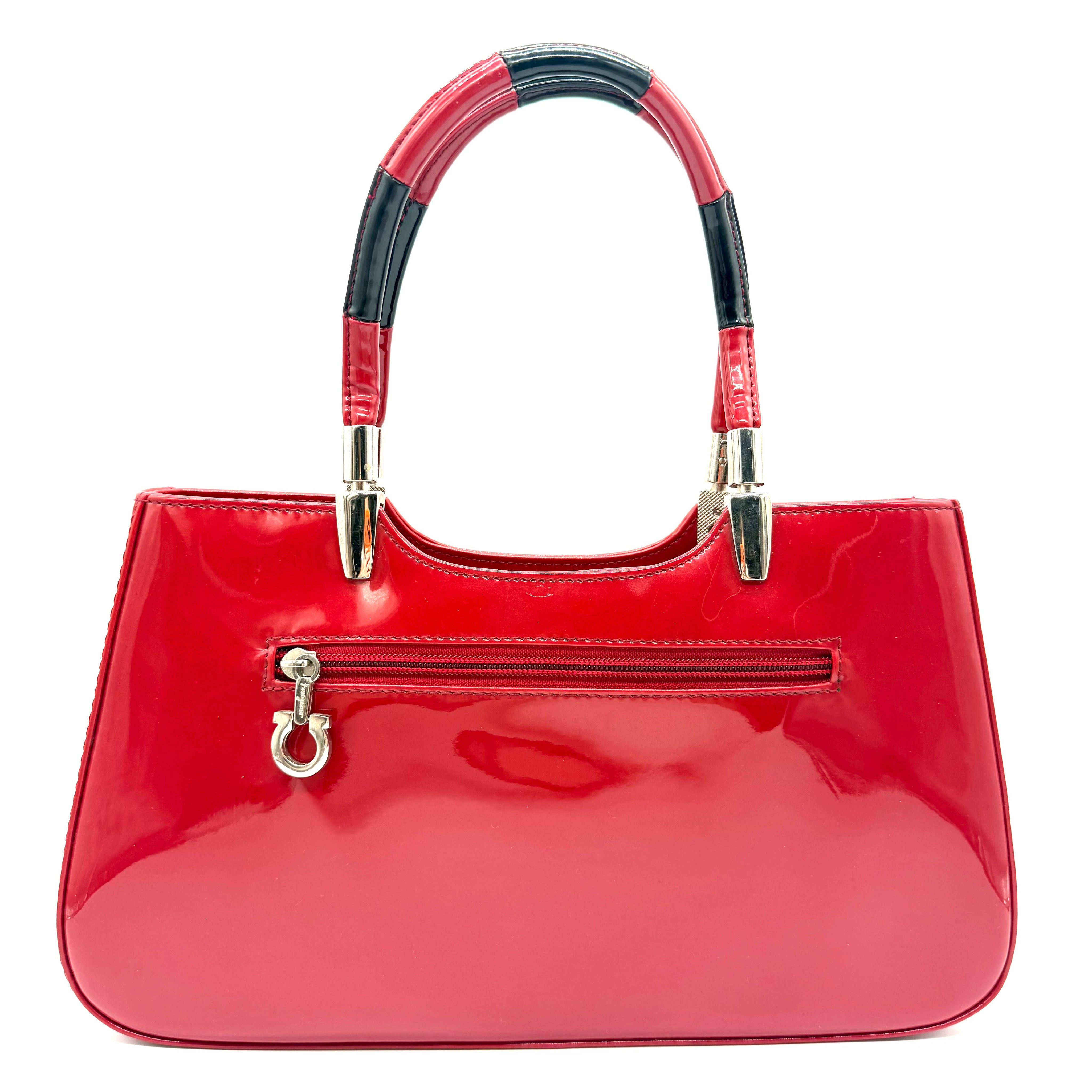 Salvatore Ferragamo Gancini Tote Bag | Red Patent Leather | Gold-Tone Hardware