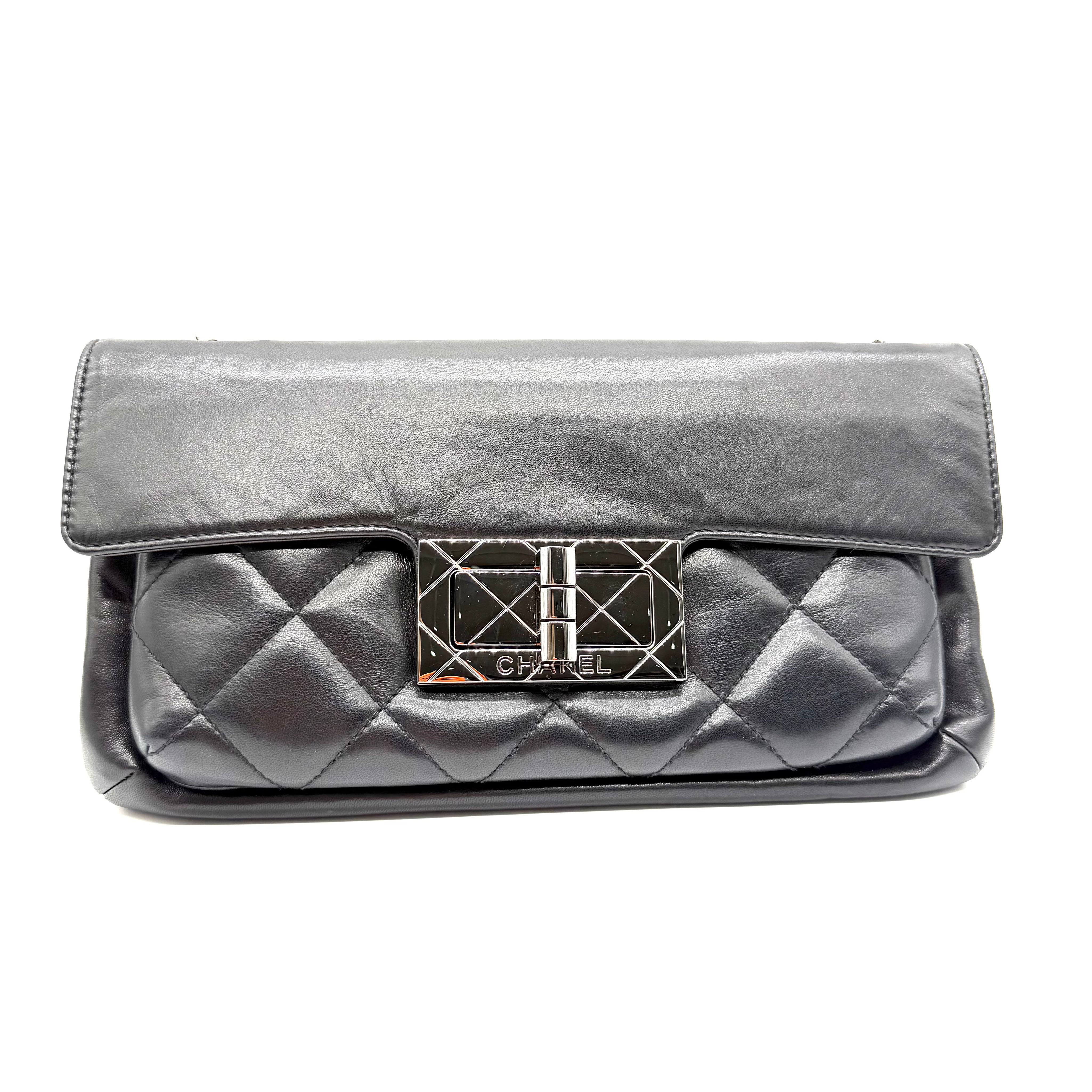 Chanel | 2.55 Reissue East-West Accordion Flap Bag | Black Lambskin | Silver-Tone Hardware