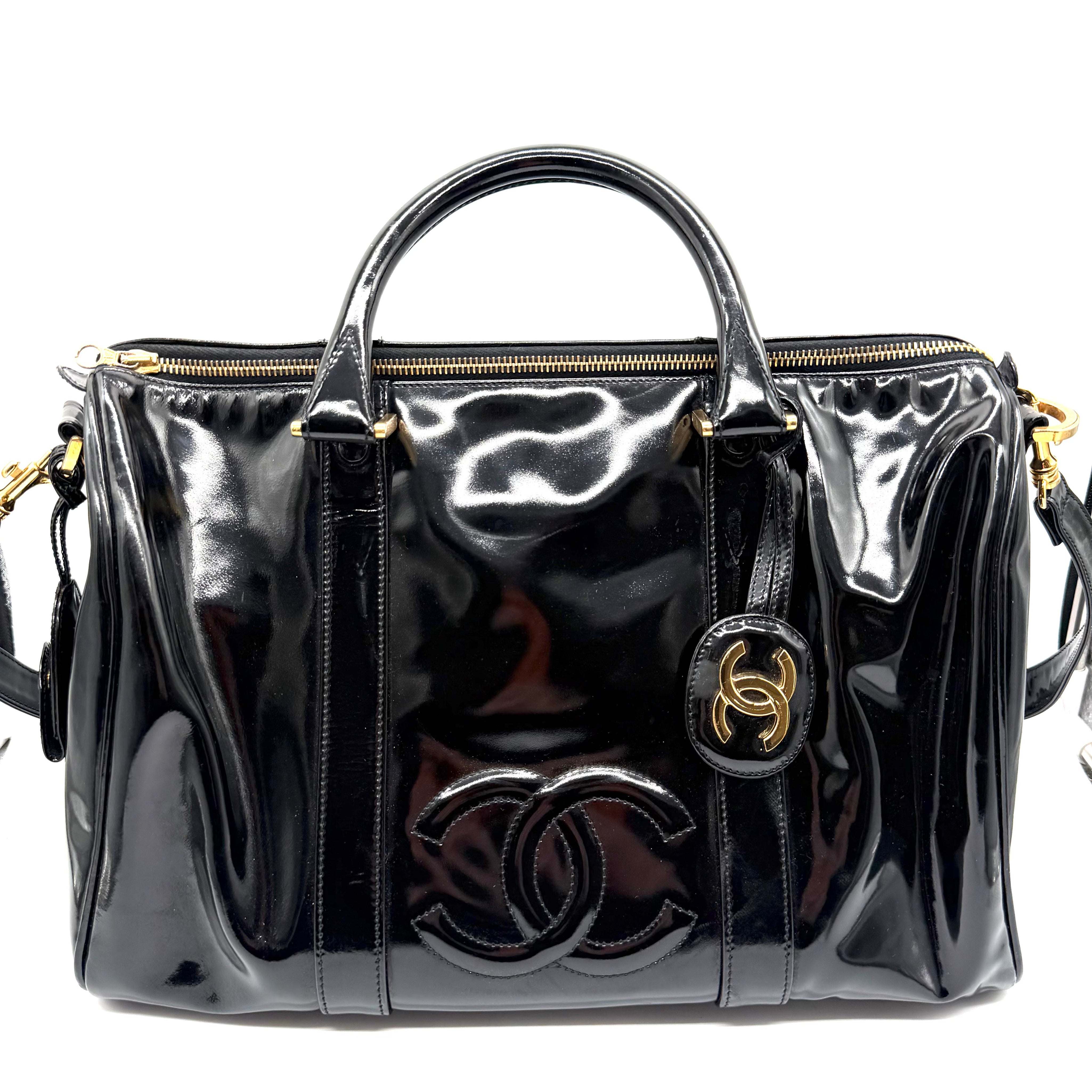 Chanel | Vintage CC Boston Bag | Black Patent Leather | Gold-Tone Hardware
