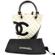 Chanel Cambon Ligne  Small Tote Bag | Ivory Quilted Leather & Black CC Appliqué