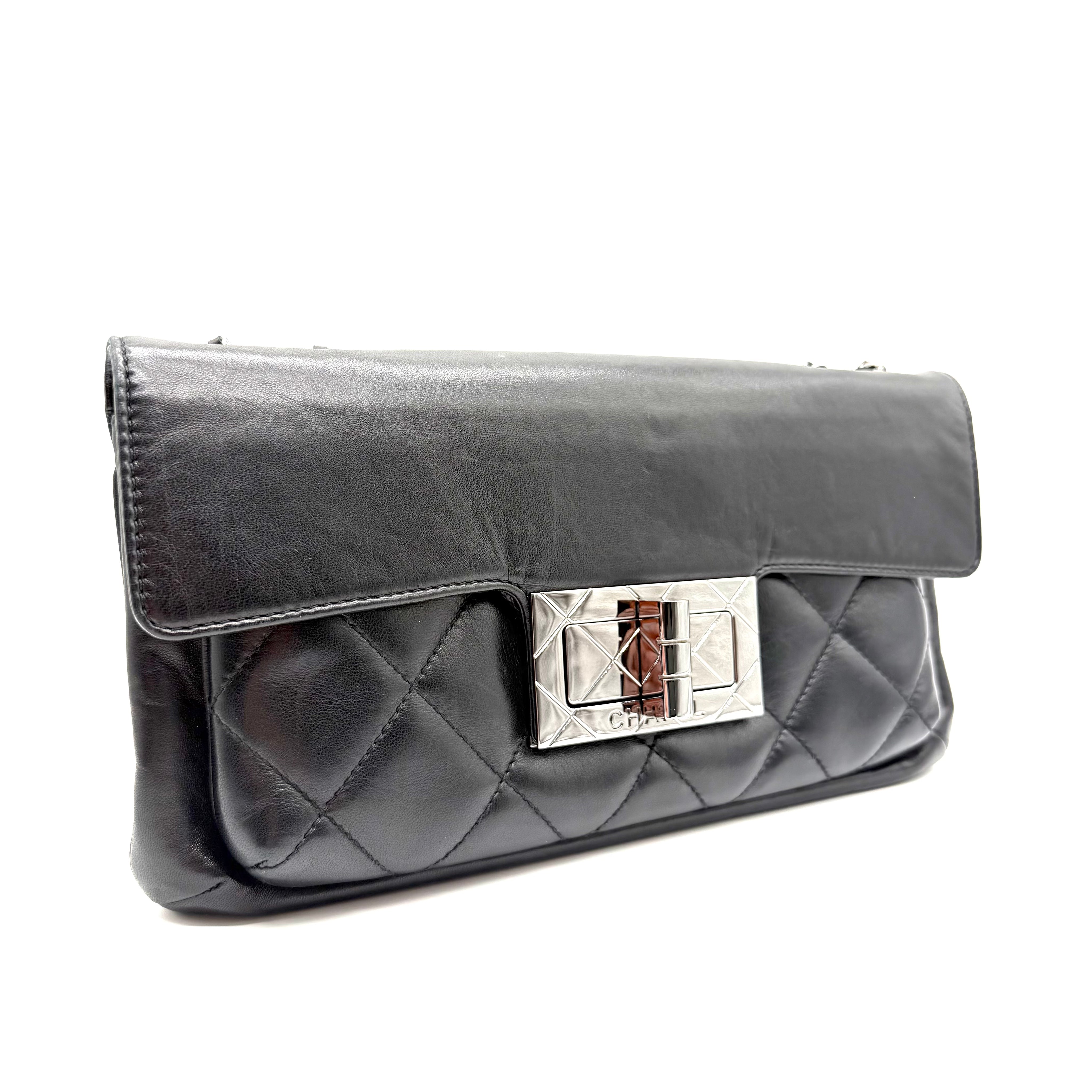 Chanel | 2.55 Reissue East-West Accordion Flap Bag | Black Lambskin | Silver-Tone Hardware