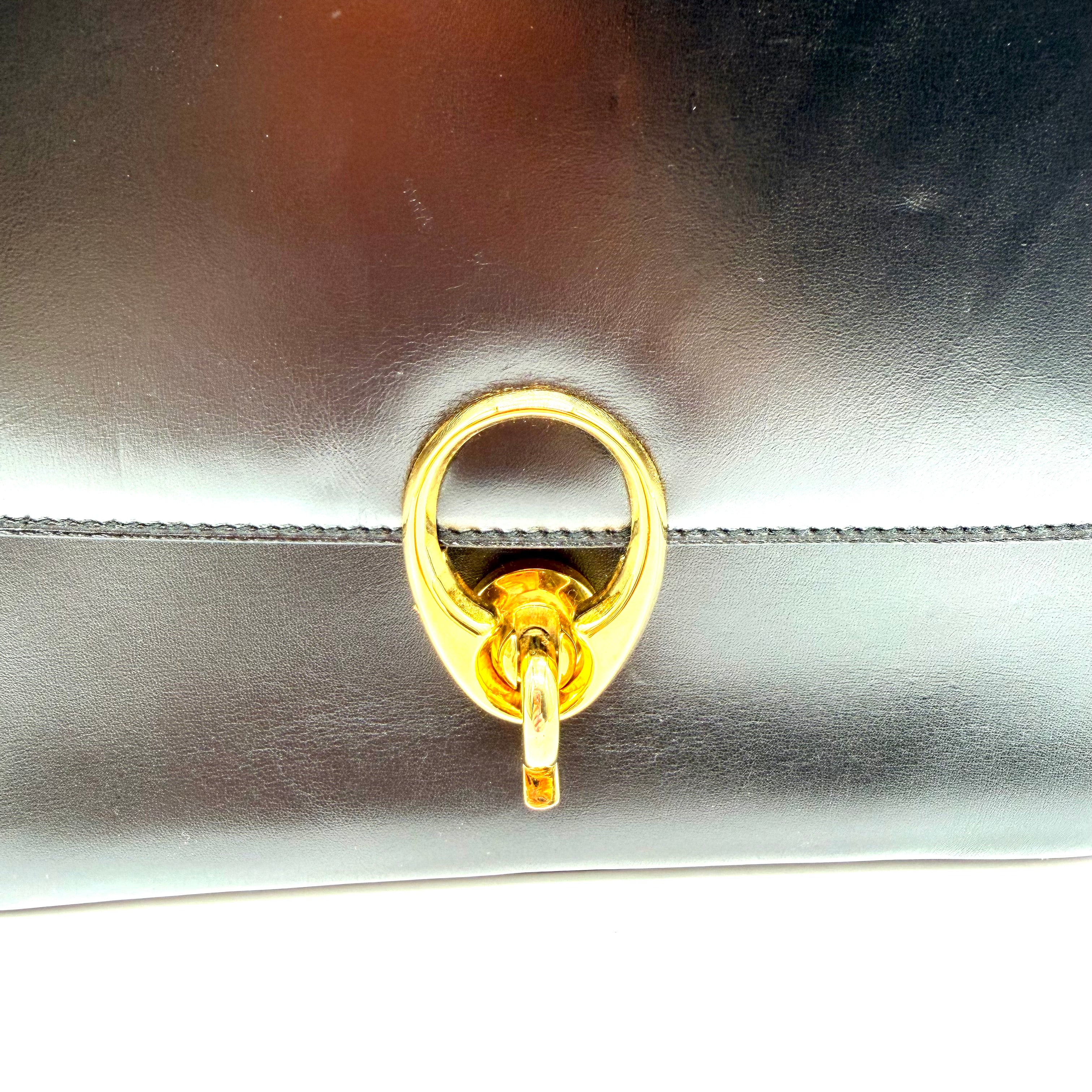 Vintage Celine Ring-Clasp Shoulder Bag | Black Leather | Gold-Tone Hardware