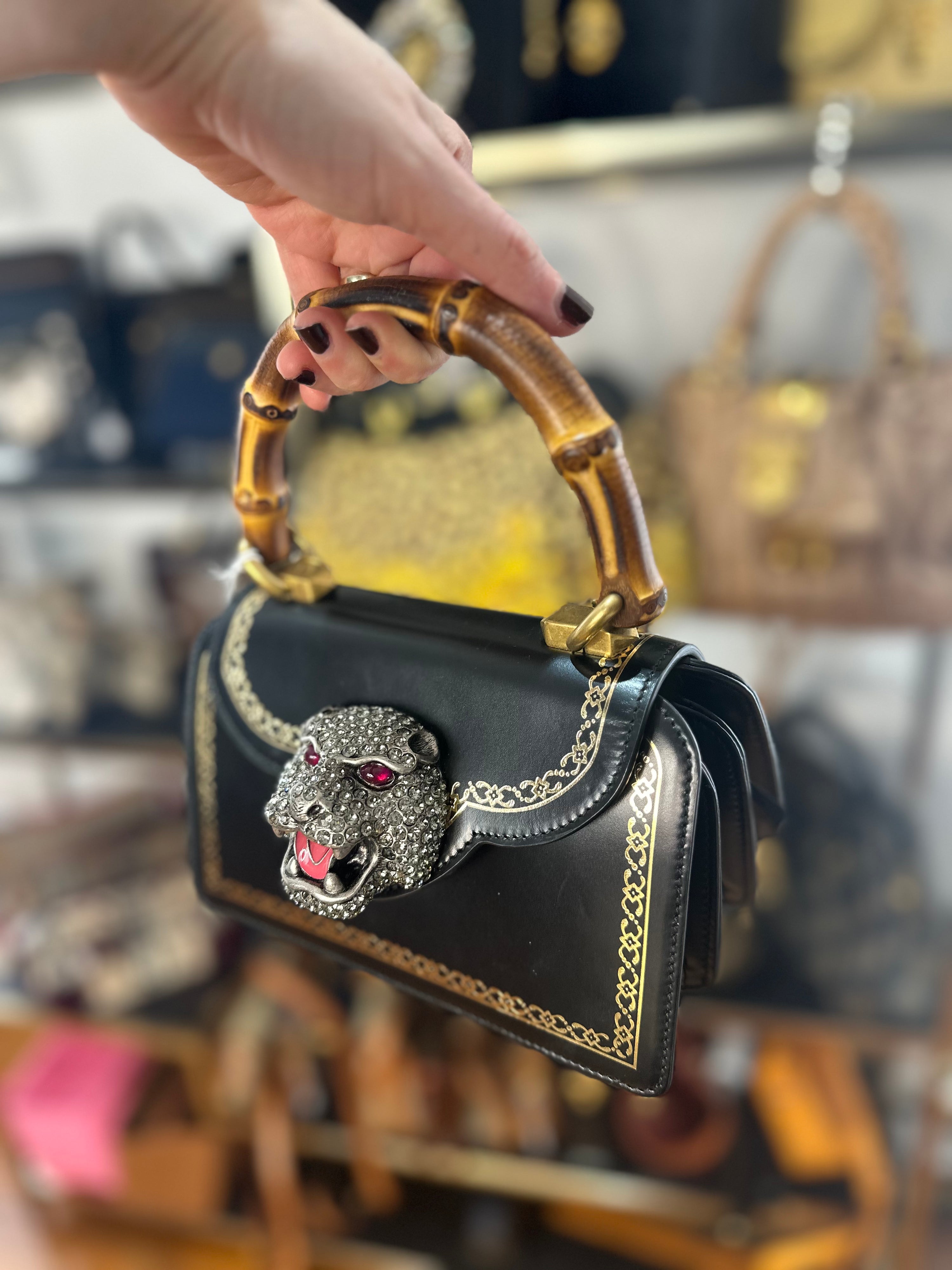 Gucci Animalier Black and Bamboo Bag