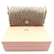 Miu Miu | Crystal Pleated Shoulder Bag | Beige Linen | Silver-Tone Hardware (22cm)