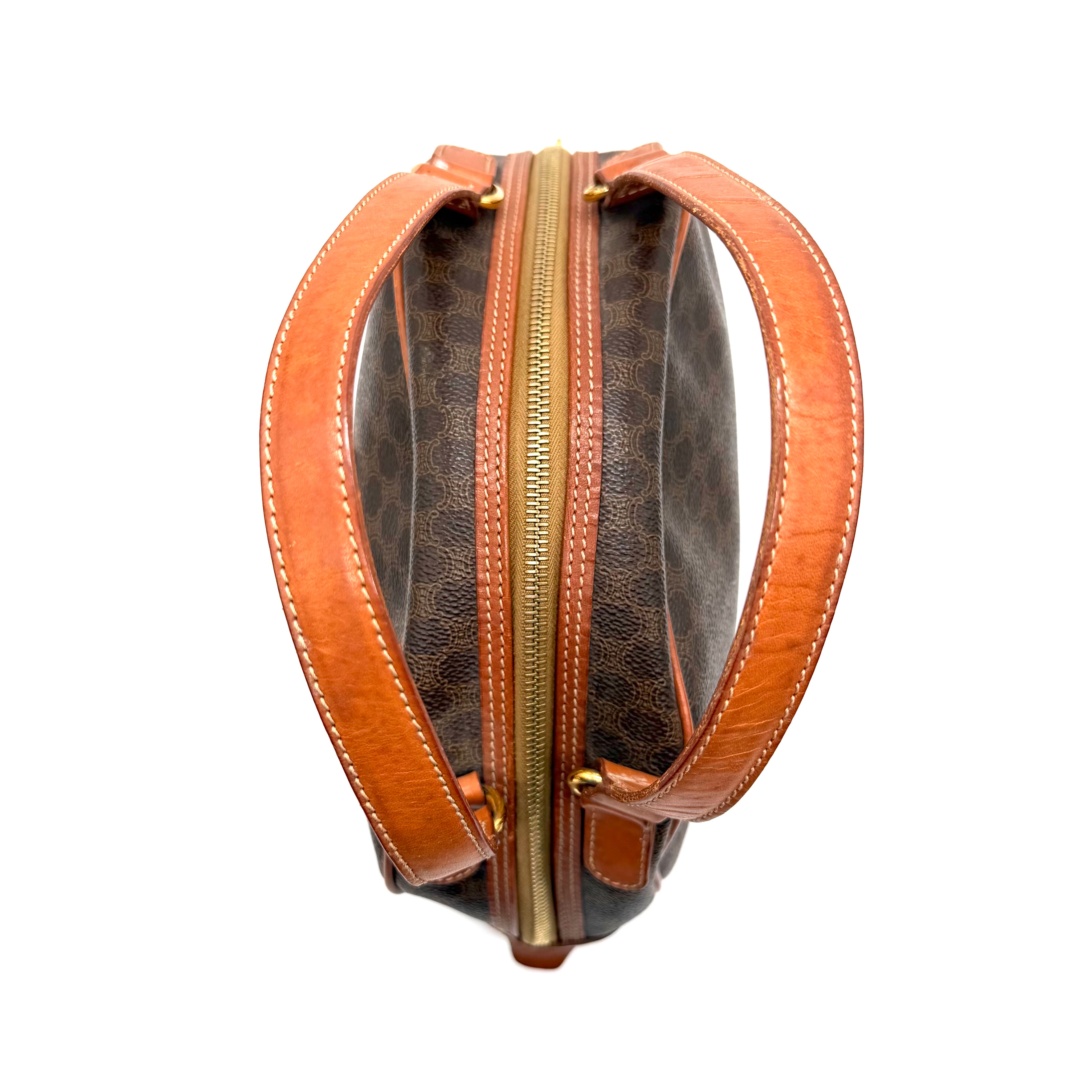Celine | Vintage Macadam Dome Handbag | Brown Coated Canvas | Gold-Tone Hardware