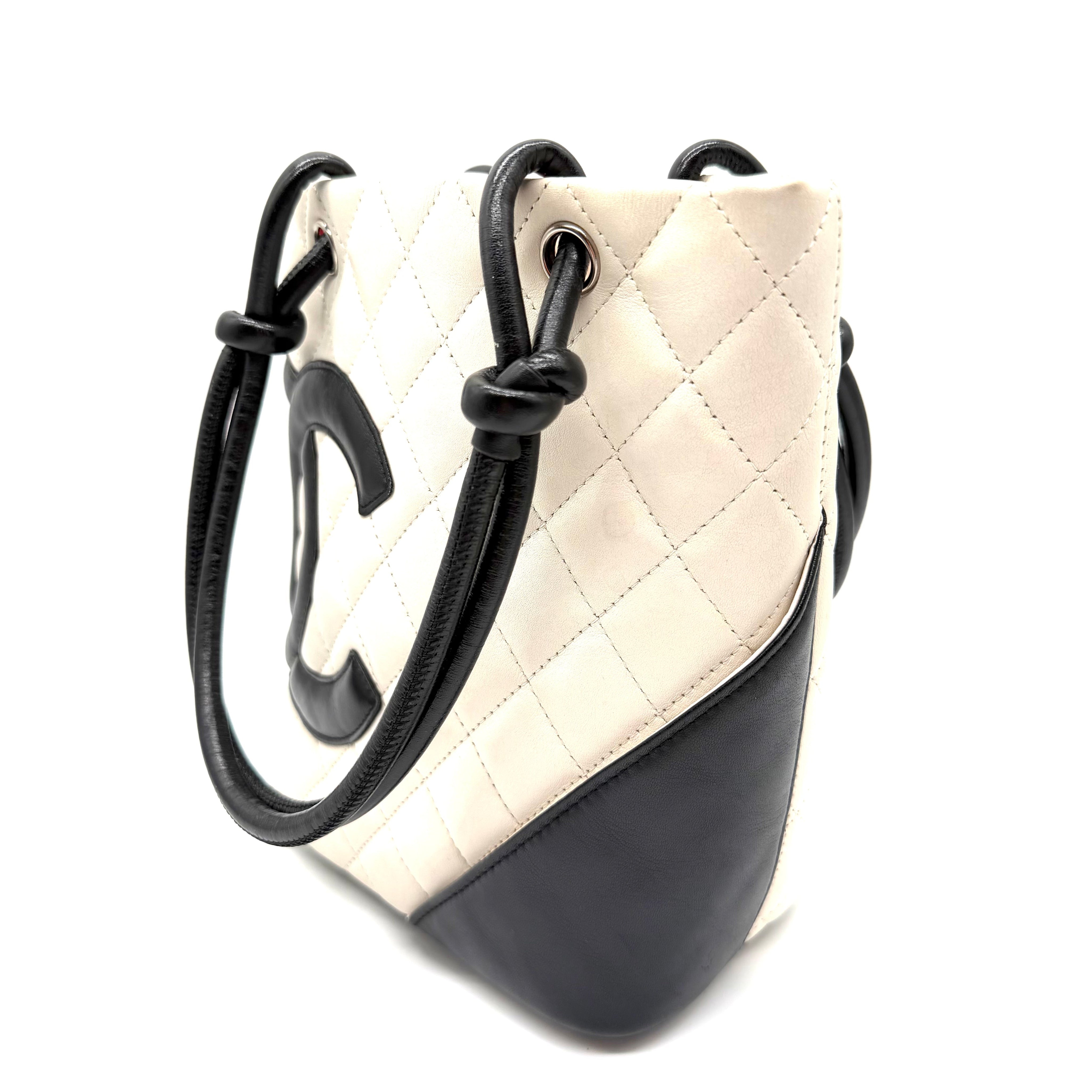 Chanel Cambon Ligne  Small Tote Bag | Ivory Quilted Leather & Black CC Appliqué