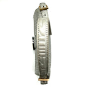 Fendi Baguette FF Embossed Shoulder Bag | Metallic Silver Leather | Gold-Tone Hardware (27cm)