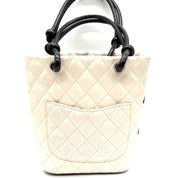 Chanel Cambon Ligne  Small Tote Bag | Ivory Quilted Leather & Black CC Appliqué