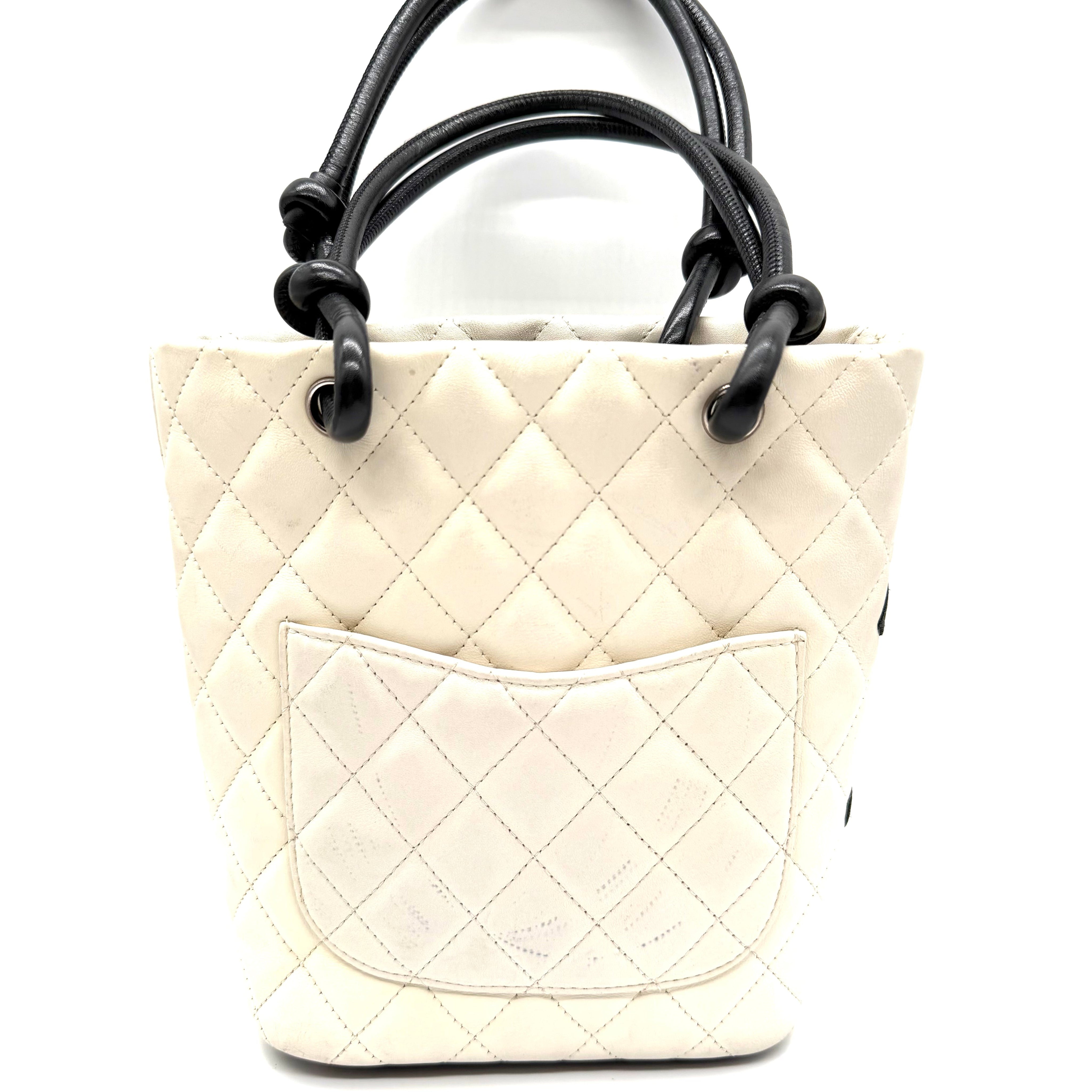 Chanel Cambon Ligne  Small Tote Bag | Ivory Quilted Leather & Black CC Appliqué