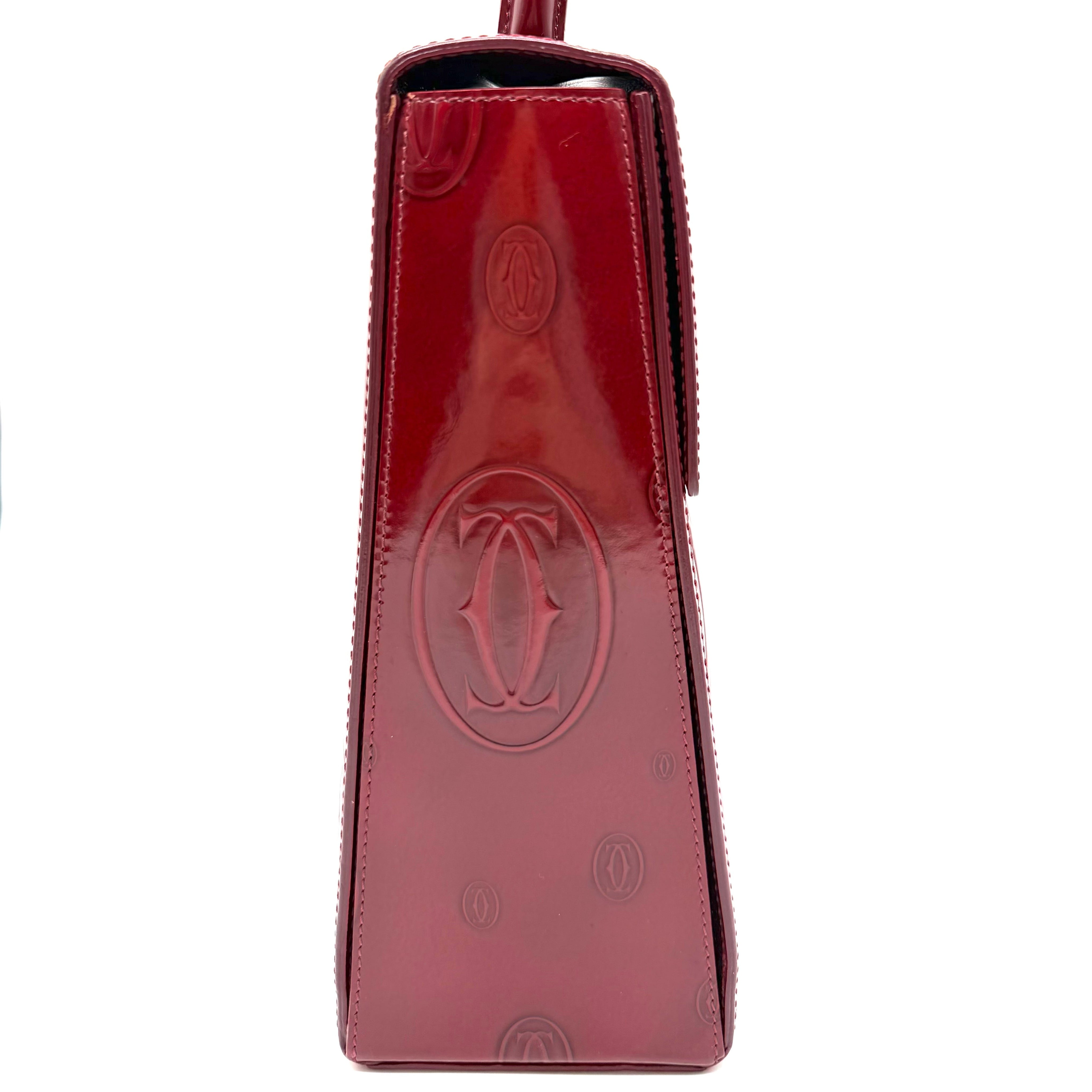 Cartier Top Handle Bag | Red Patent Leather | Tonal Double-C Monogram